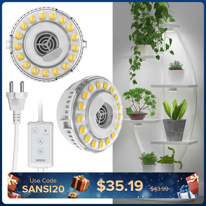 SANSI 10W LED Puck Grow Light With Timer & Dimmer
