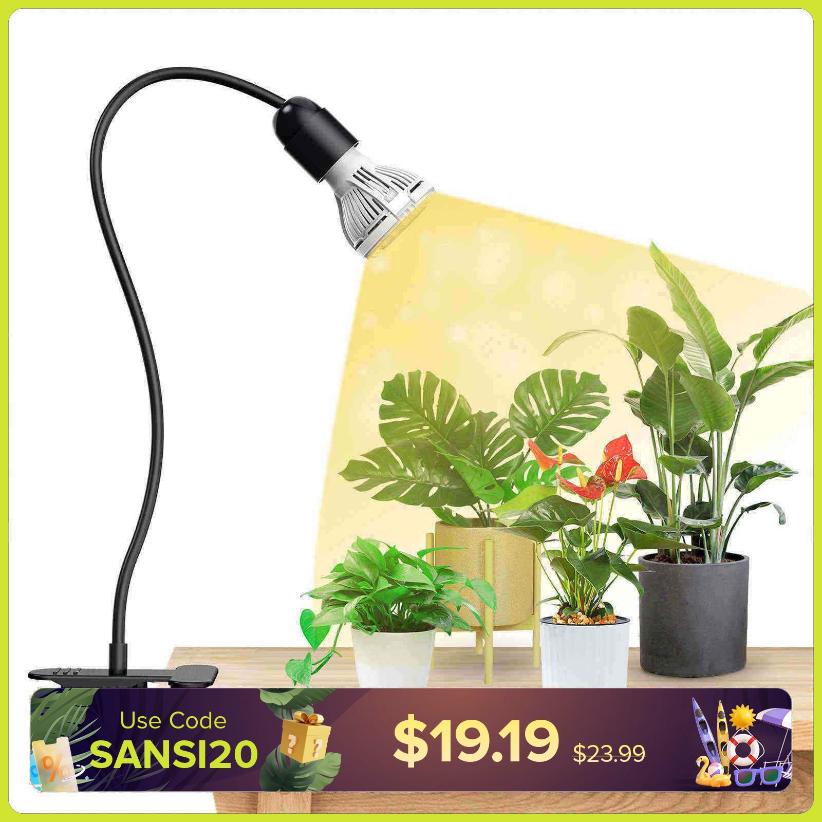 10W Adjustable 1-Head Clip-on LED Grow Light (US/CA ONLY)