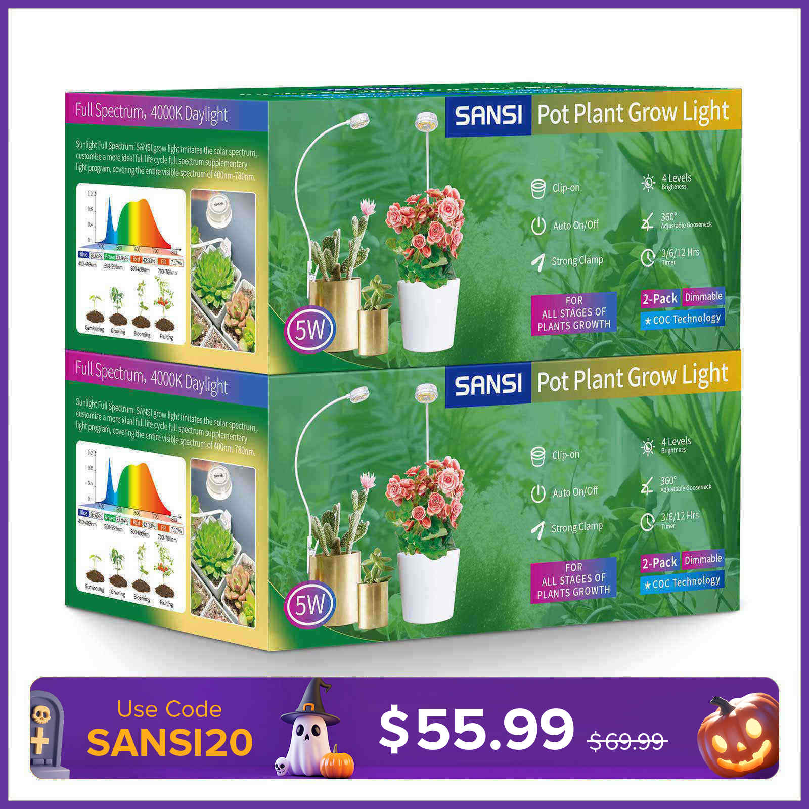(Gift Packing) 5W Pot Clip LED Grow Light (US/CA ONLY)