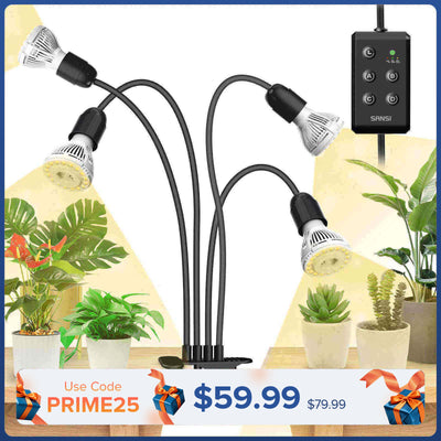 40W Adjustable 4-Head Clip-on LED Grow Light with Timer