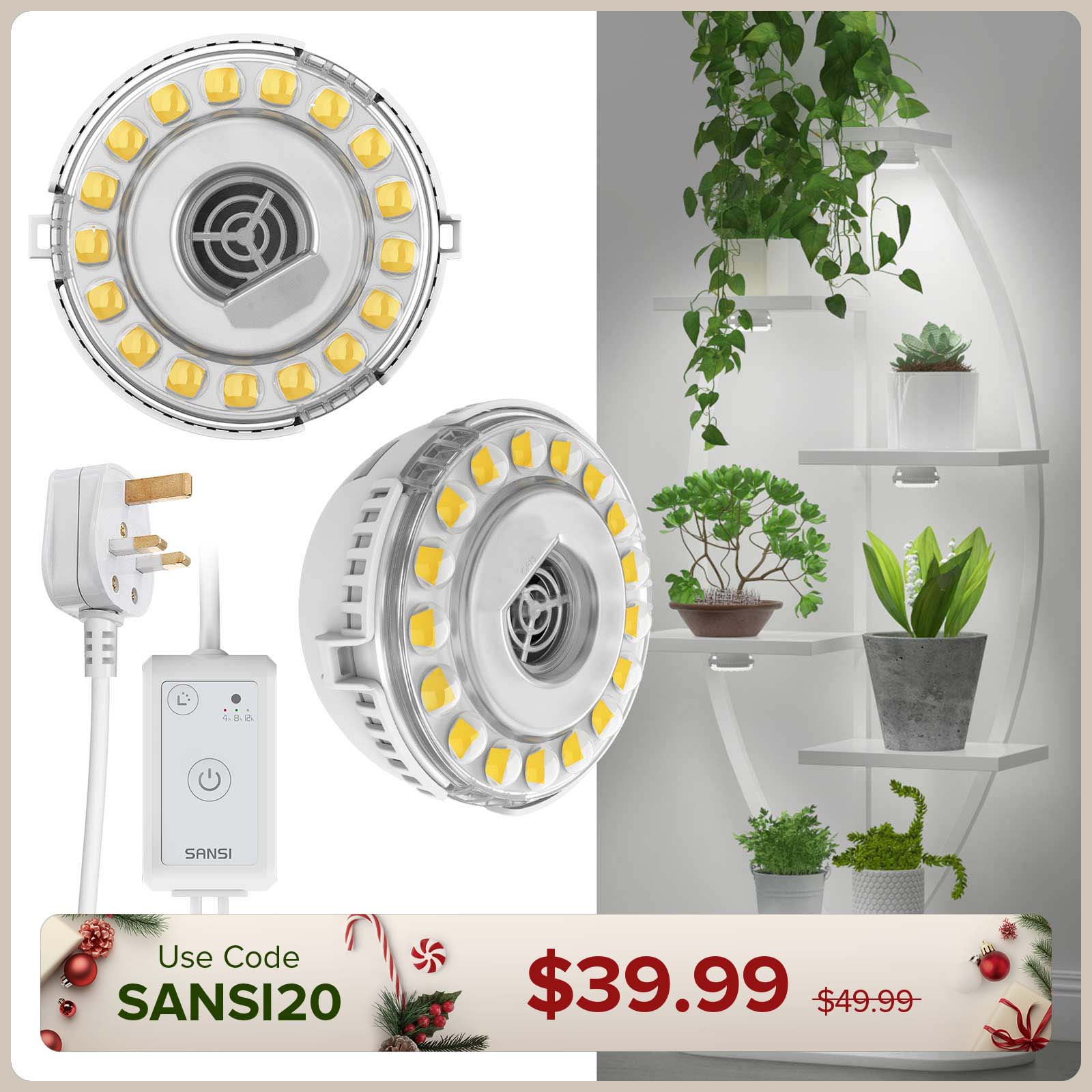 SANSI 10W LED Puck Pflanzenlampe mit Timer und Dimmer