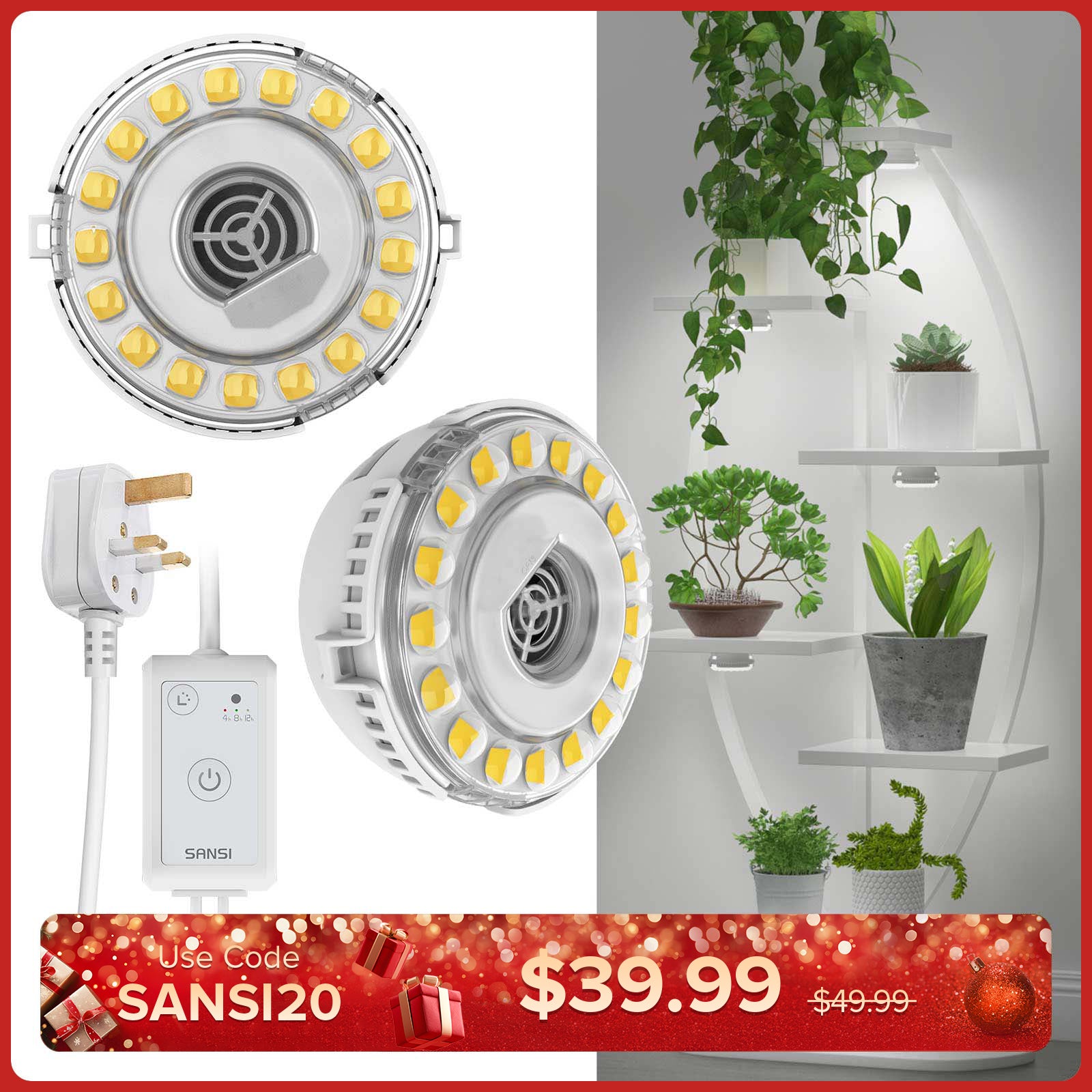 SANSI 10W LED Puck Pflanzenlampe mit Timer und Dimmer