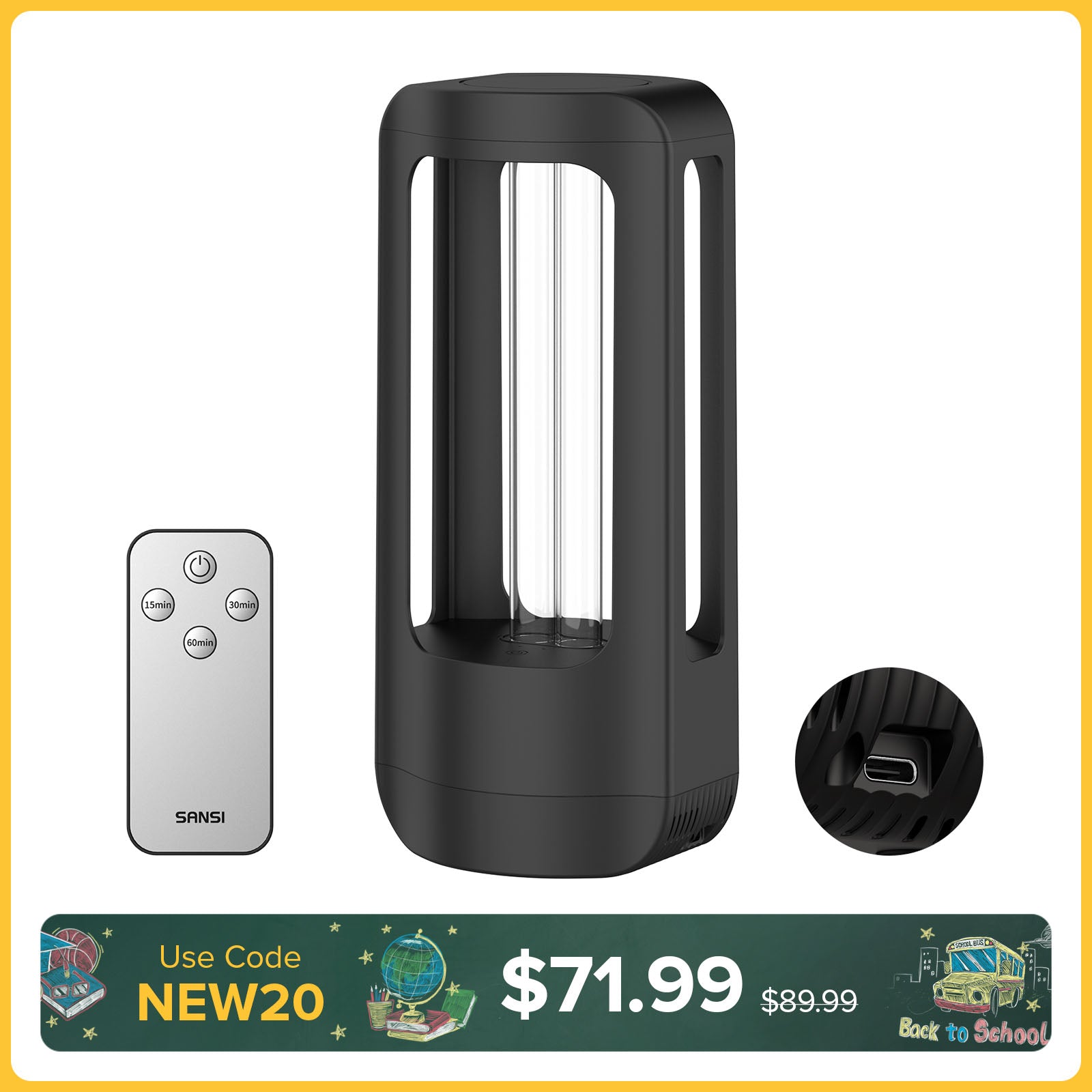 SANSI 18W Cordless UV Light Sanitizer with Remote Control (US ONLY)