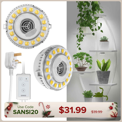 SANSI 10W LED Puck Pflanzenlampe mit Timer und Dimmer