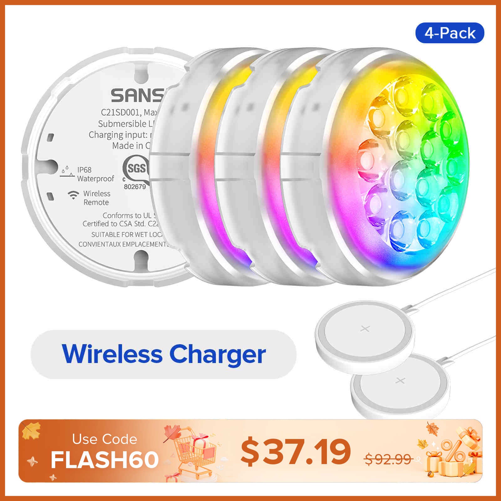 Wireless Charging LED Pool Light with Remote Control(US ONLY)