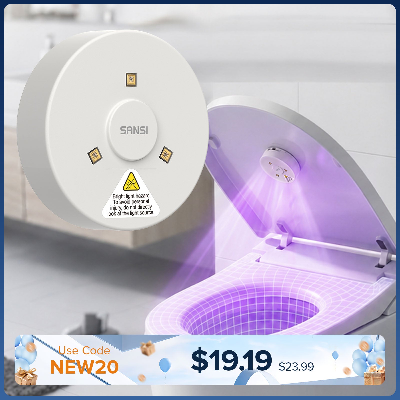 SANSI UVC Lampe stérilisatrice intelligente pour toilettes (US UNIQUEMENT)