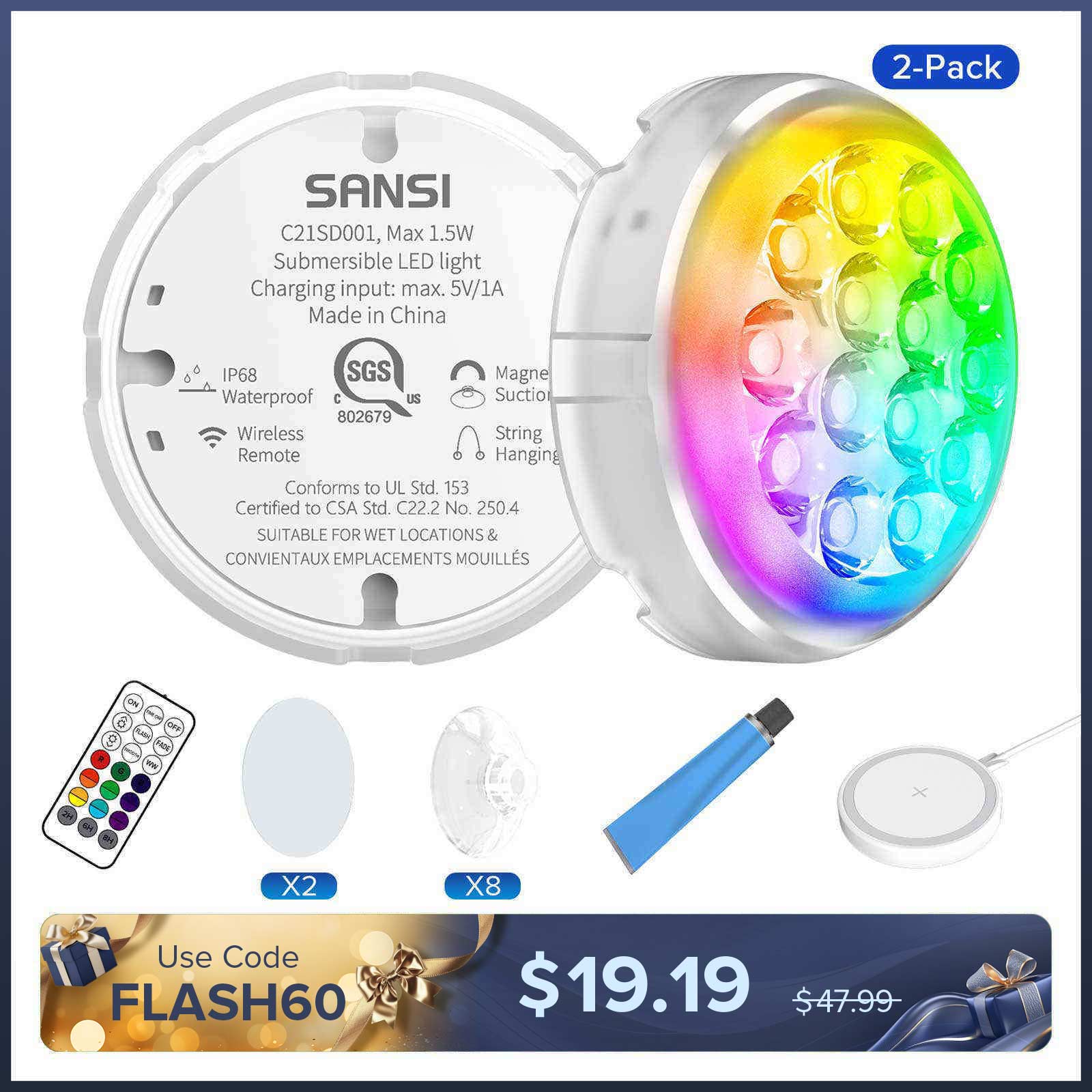 Wireless Charging LED Pool Light with Remote Control(US ONLY)
