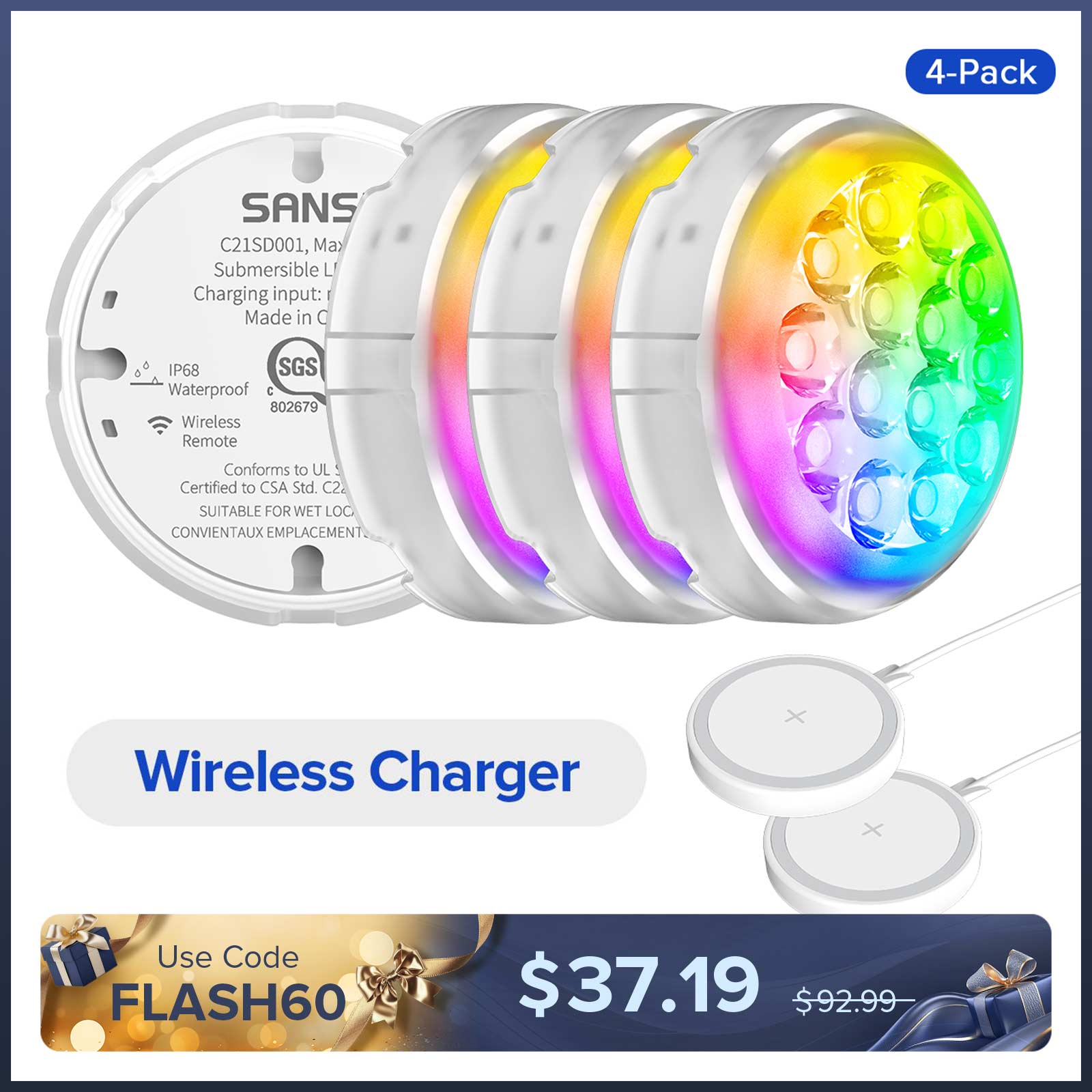 Wireless Charging LED Pool Light with Remote Control(US ONLY)