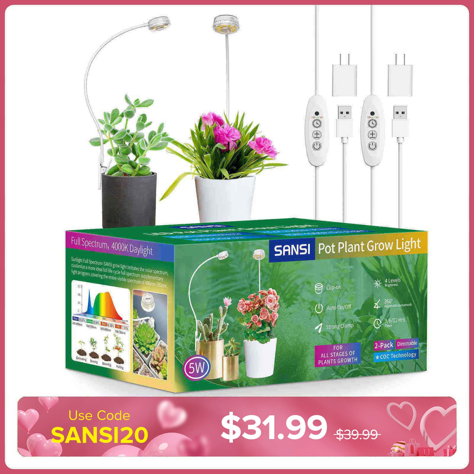 (Gift Packing) 5W Pot Clip LED Grow Light (US/CA ONLY)