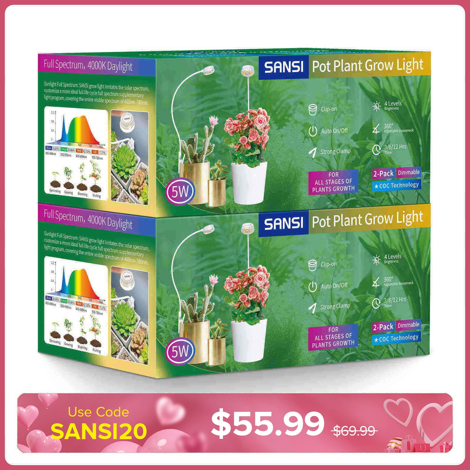 (Confezione regalo) Lampada LED da coltivazione con clip per vaso da 5 W (SOLO USA/CA)