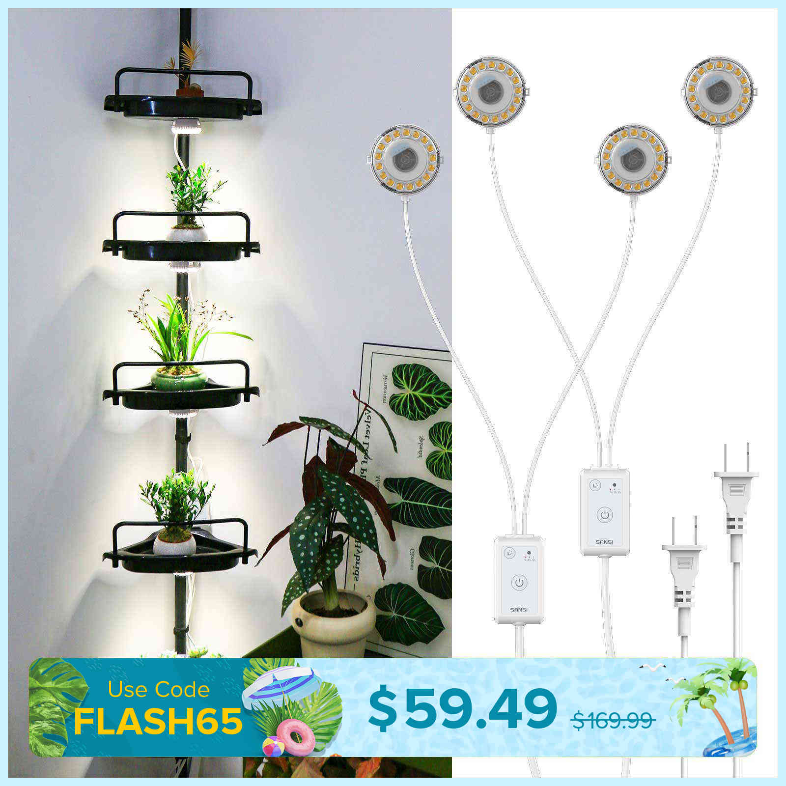 SANSI 20W LED Puck Grow Light with Shelf