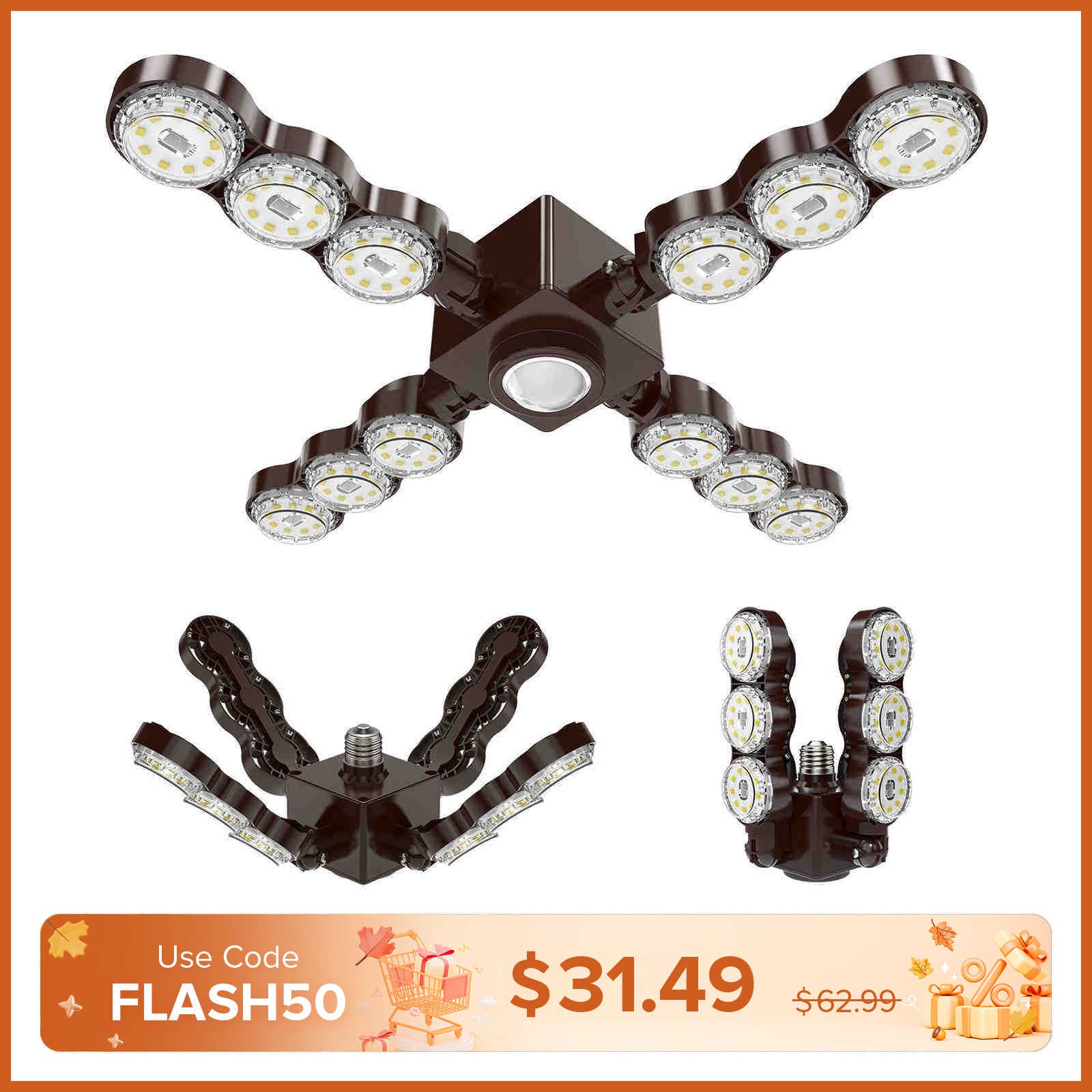 60W LED Infrared Sensor Garage Light (Folding Wings) (US ONLY)