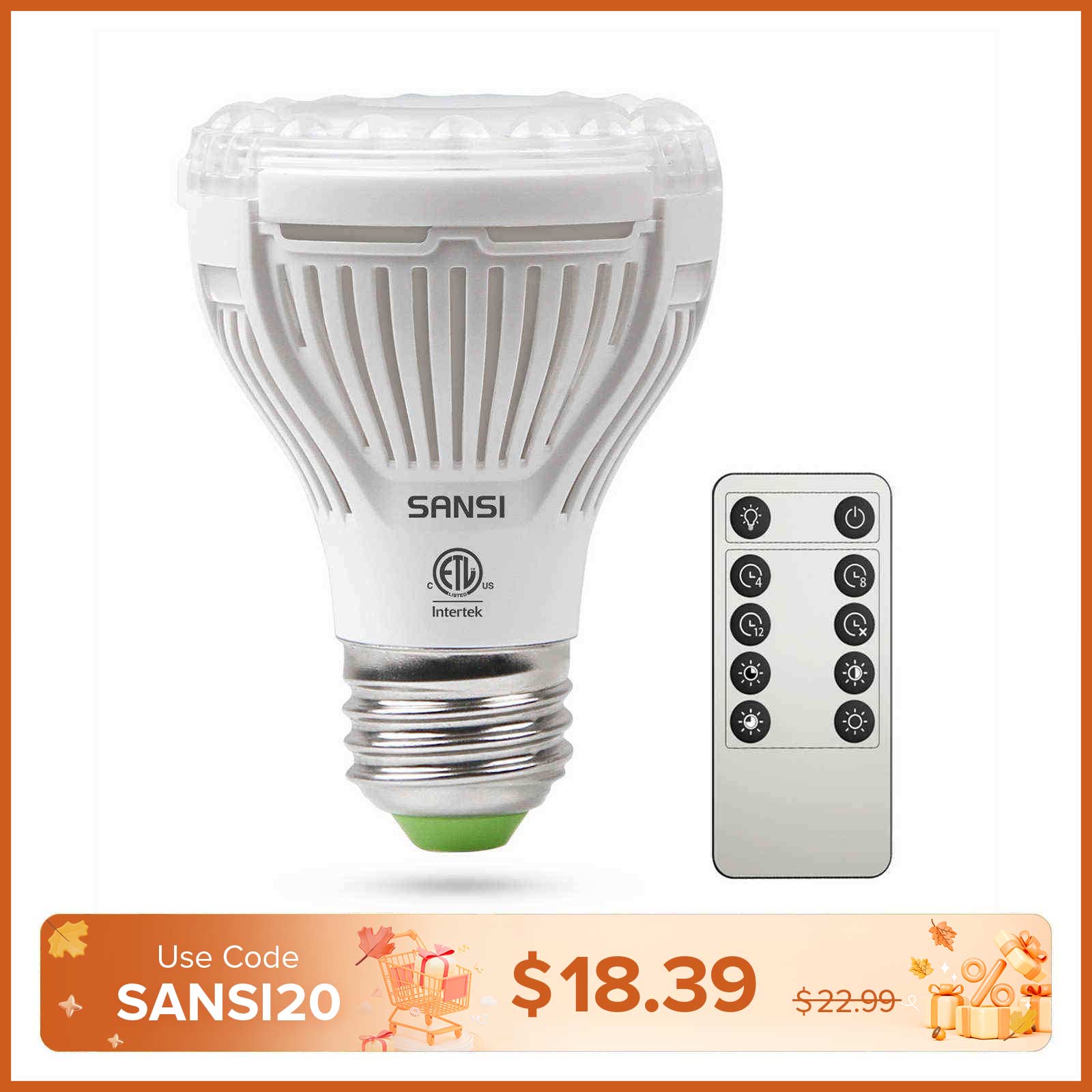 SANSI PAR20 10W LED Grow Light Bulb With Remote Control (US ONLY)