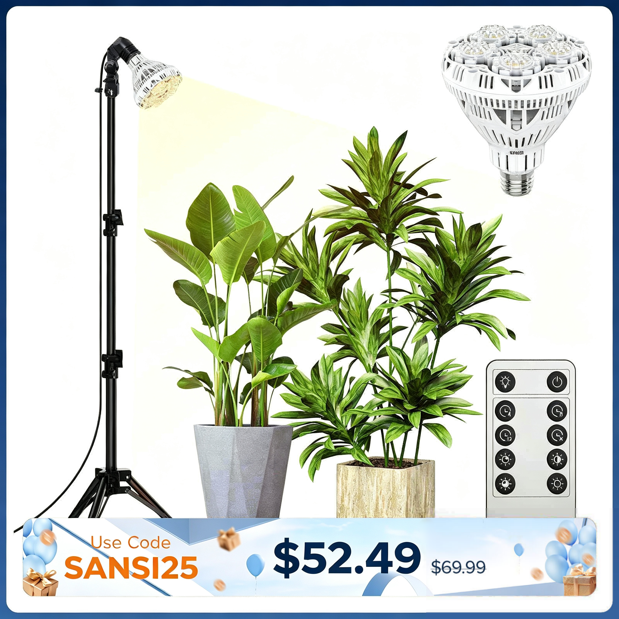 Lampe de culture trépied ajustable BR30 30W avec télécommande (US/CA UNIQUEMENT)