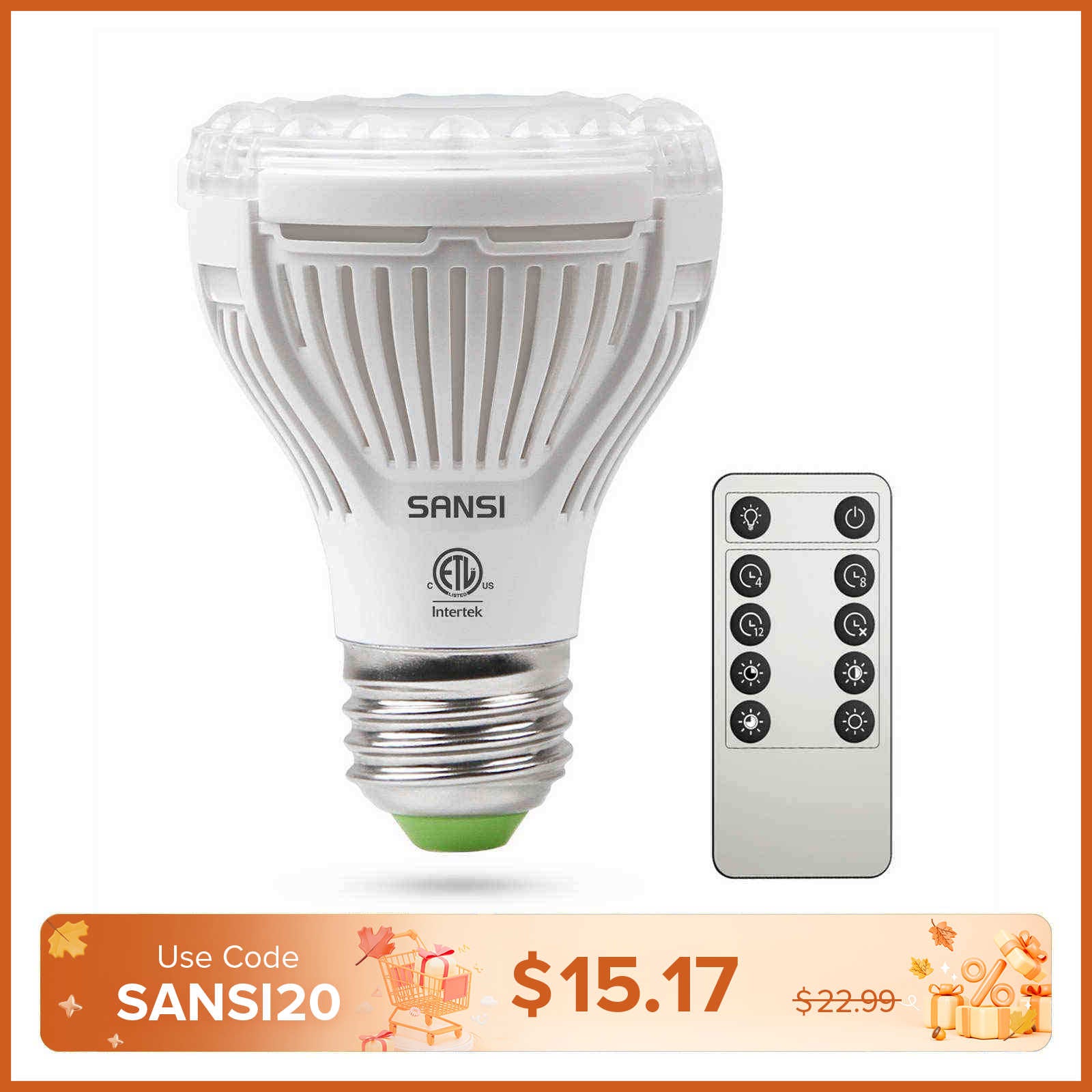 SANSI PAR20 10W LED Grow Light Bulb With Remote Control (US ONLY)