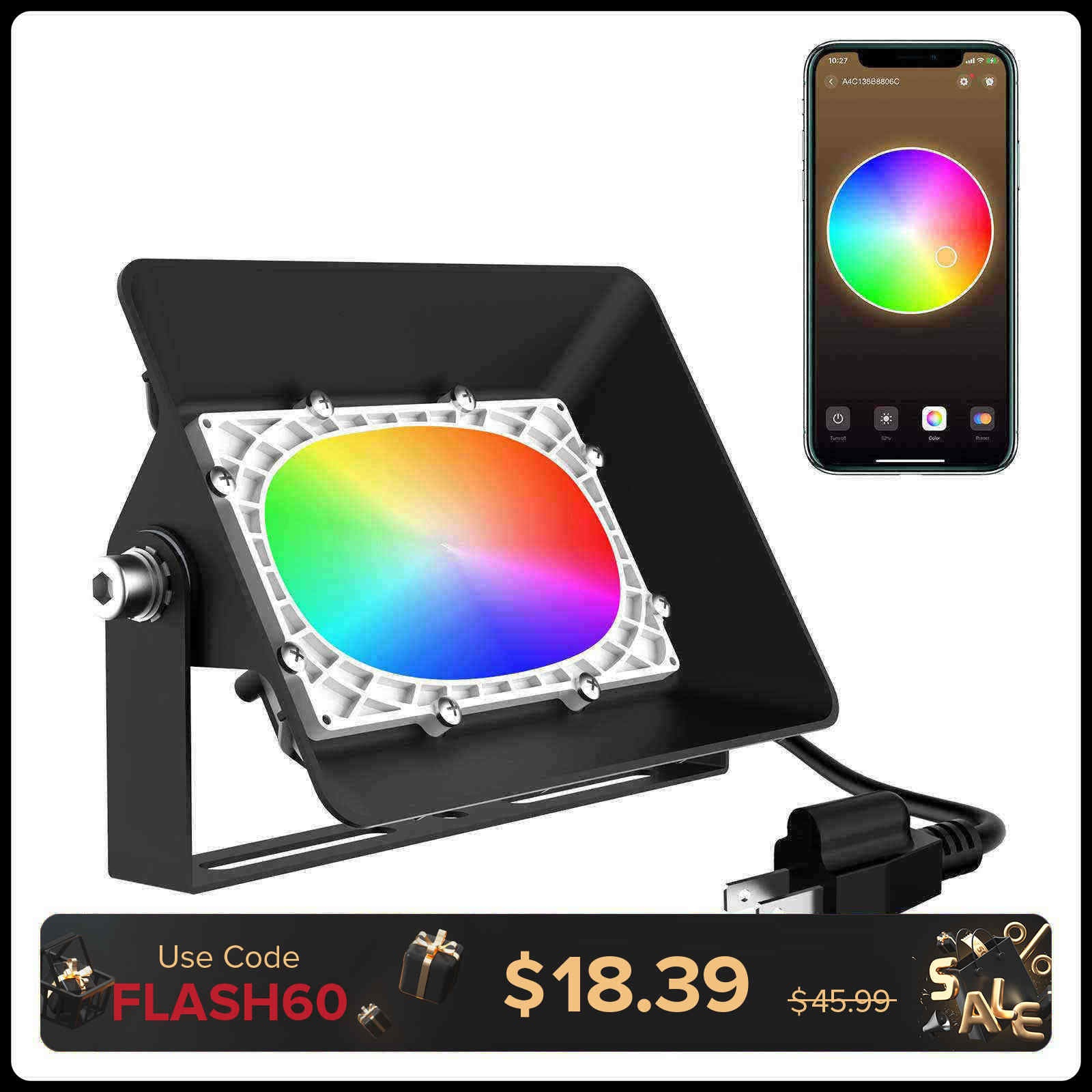 50W Smart RGB LED Flood Light (Bluetooth Controlled) (US ONLY)