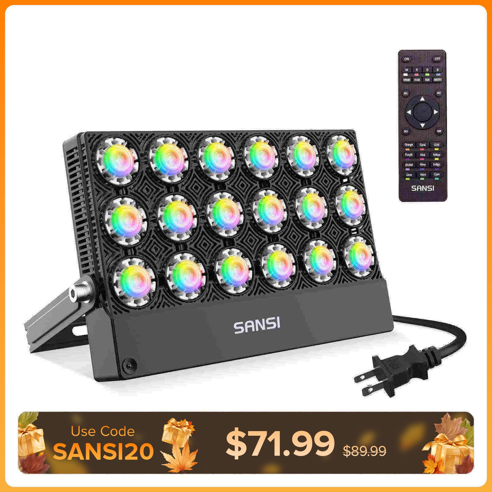 RGB Flood Light with Remote Control | SANSI 100W LED Flood Light
