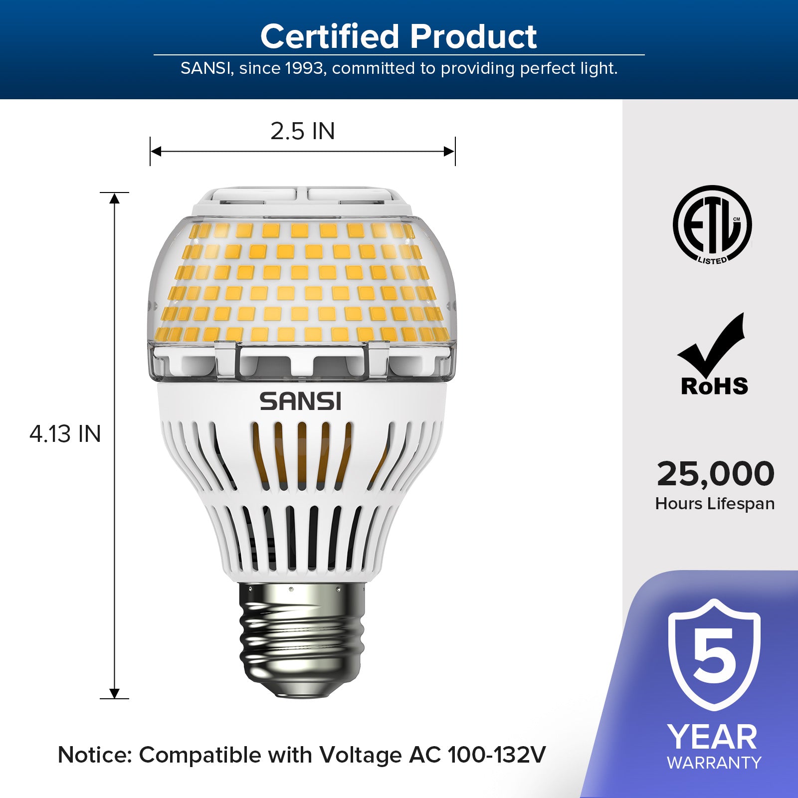 Dimmable A19 17W Led Light Bulb with energy efficient for living room has ROHS certification and 25,000 hours lifespan