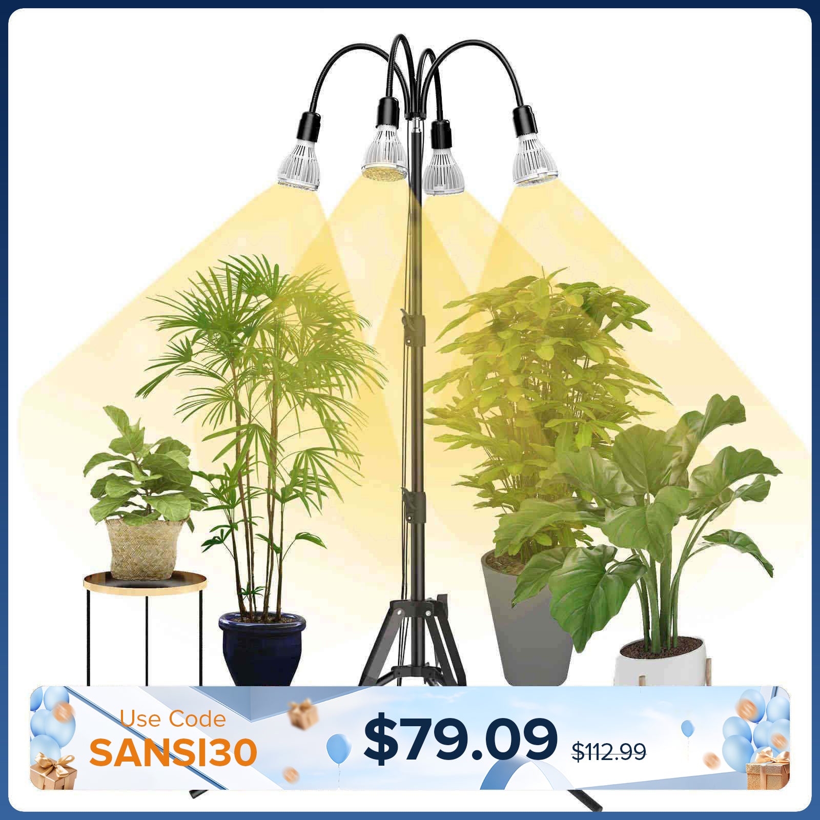 SANSI Upgraded 128W Multi-head Grow Light with Adjustable Tripod Stand (US/CA ONLY)