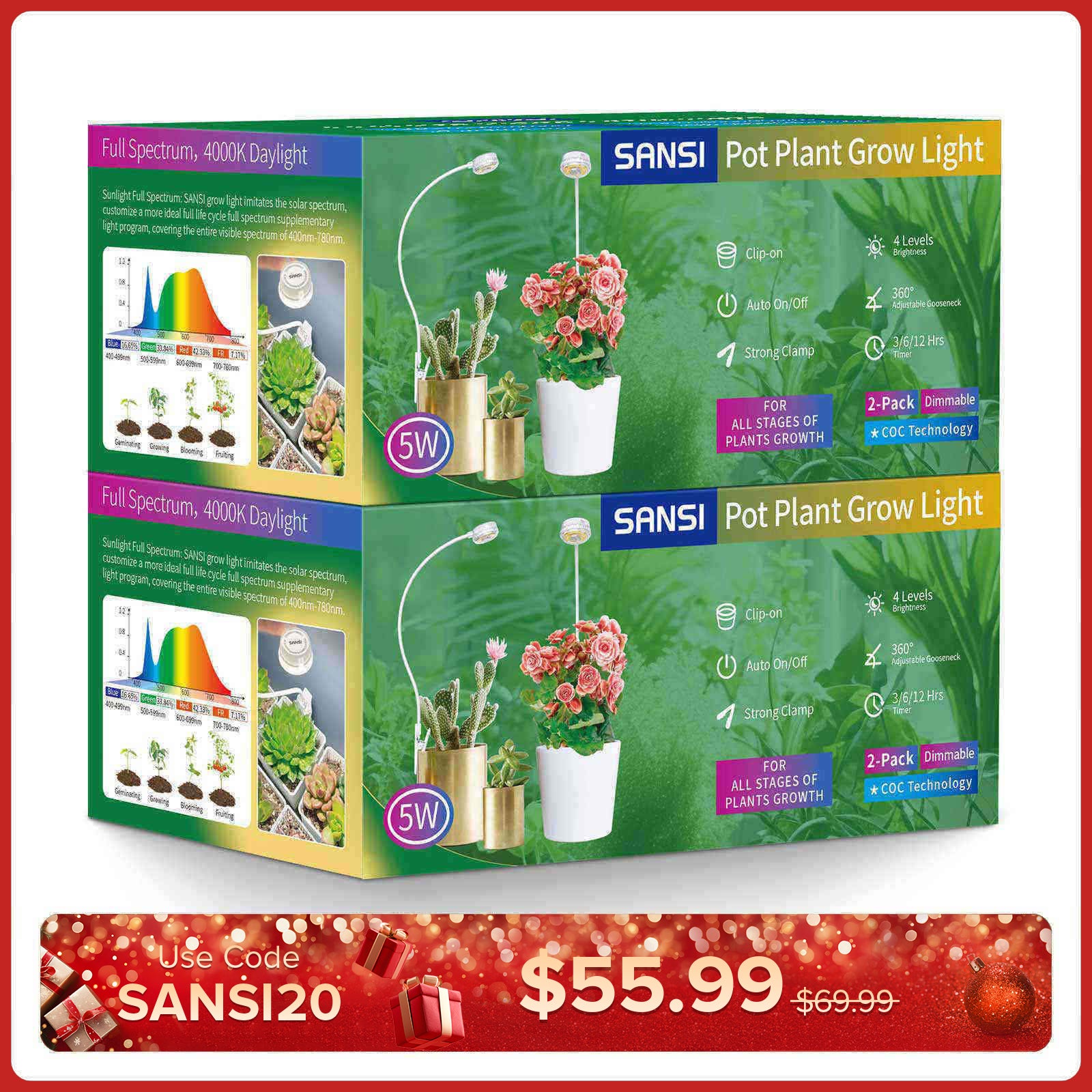 (Geschenkverpackung) 5-W-Topfclip-LED-Wachstumslicht (NUR USA)