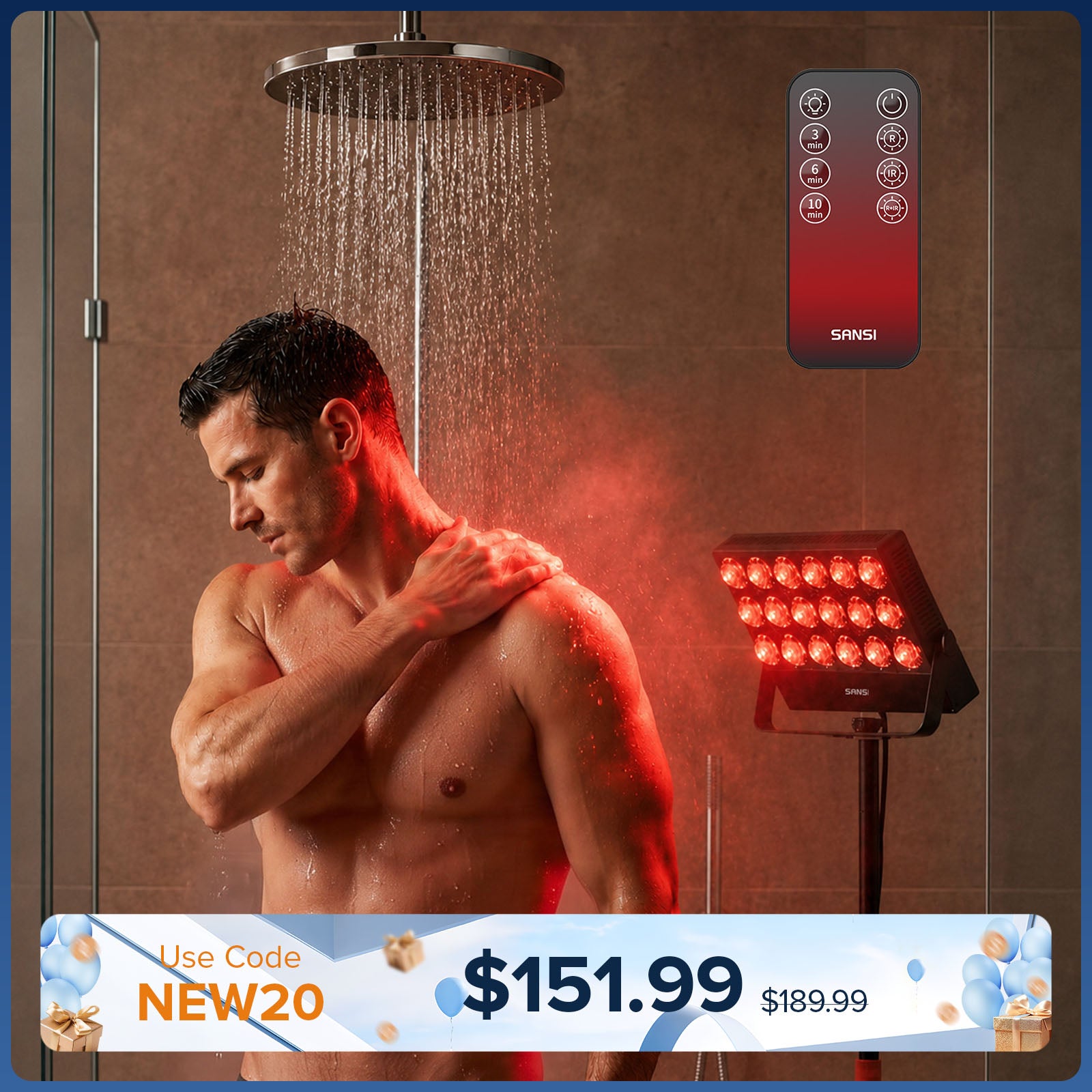 SANSI 80W Dual-Wavelength Red Light Therapy Panel with Adjustable Stand (US ONLY)
