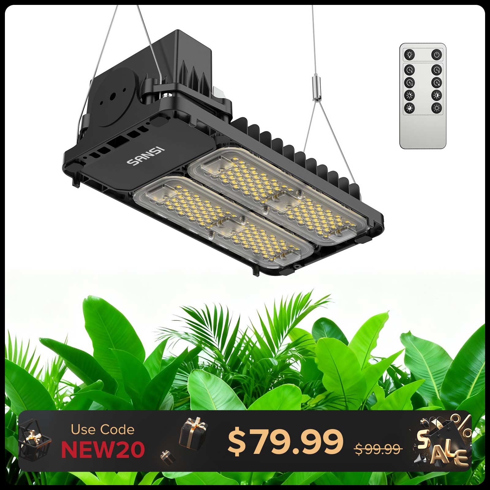 SANSI 100W Panel LED Grow Light | Remote Control