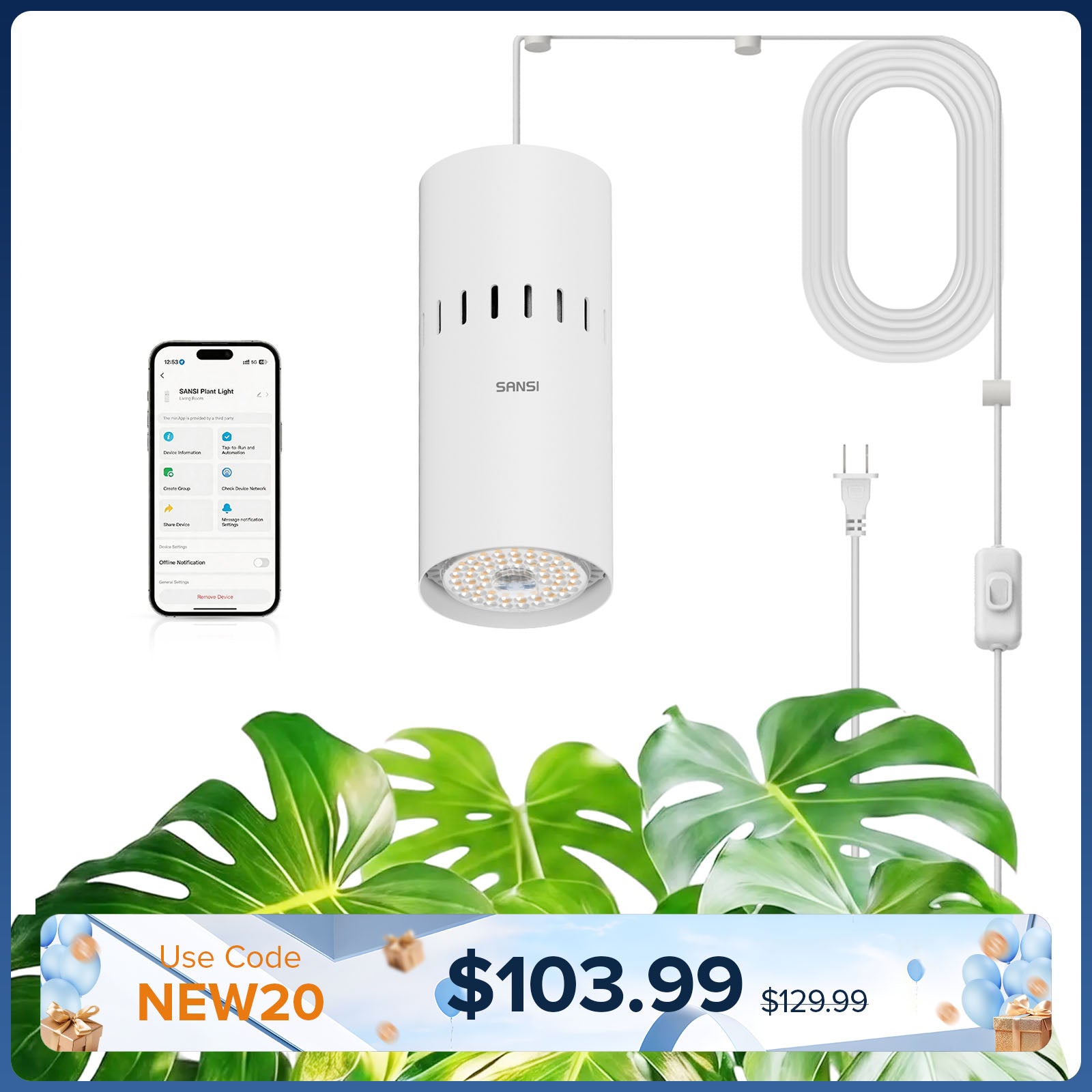SANSI 40W Smart LED Hanging Grow Light (US ONLY)