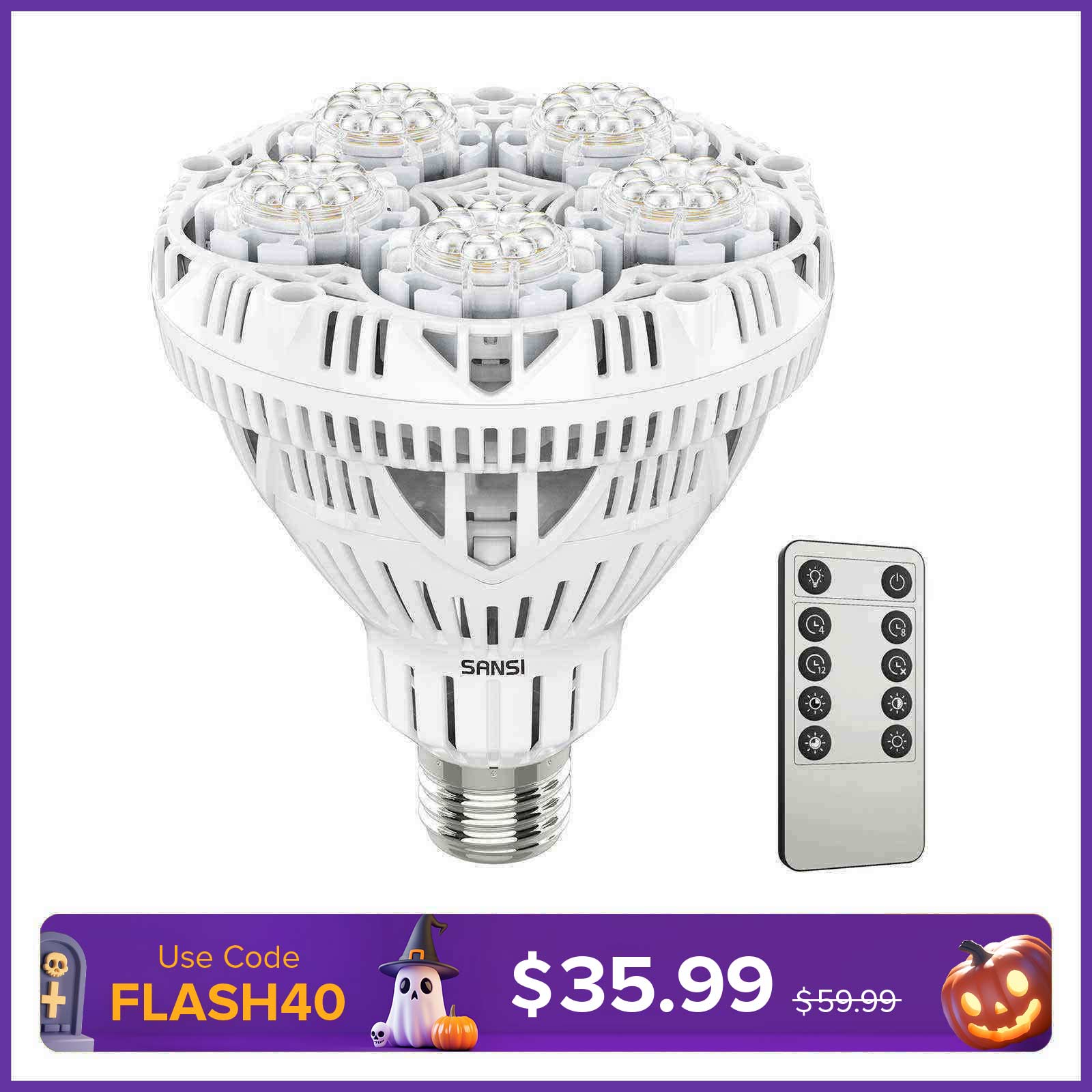 BR30 30W LED Grow Light Bulb With Remote Control (US/CA ONLY)