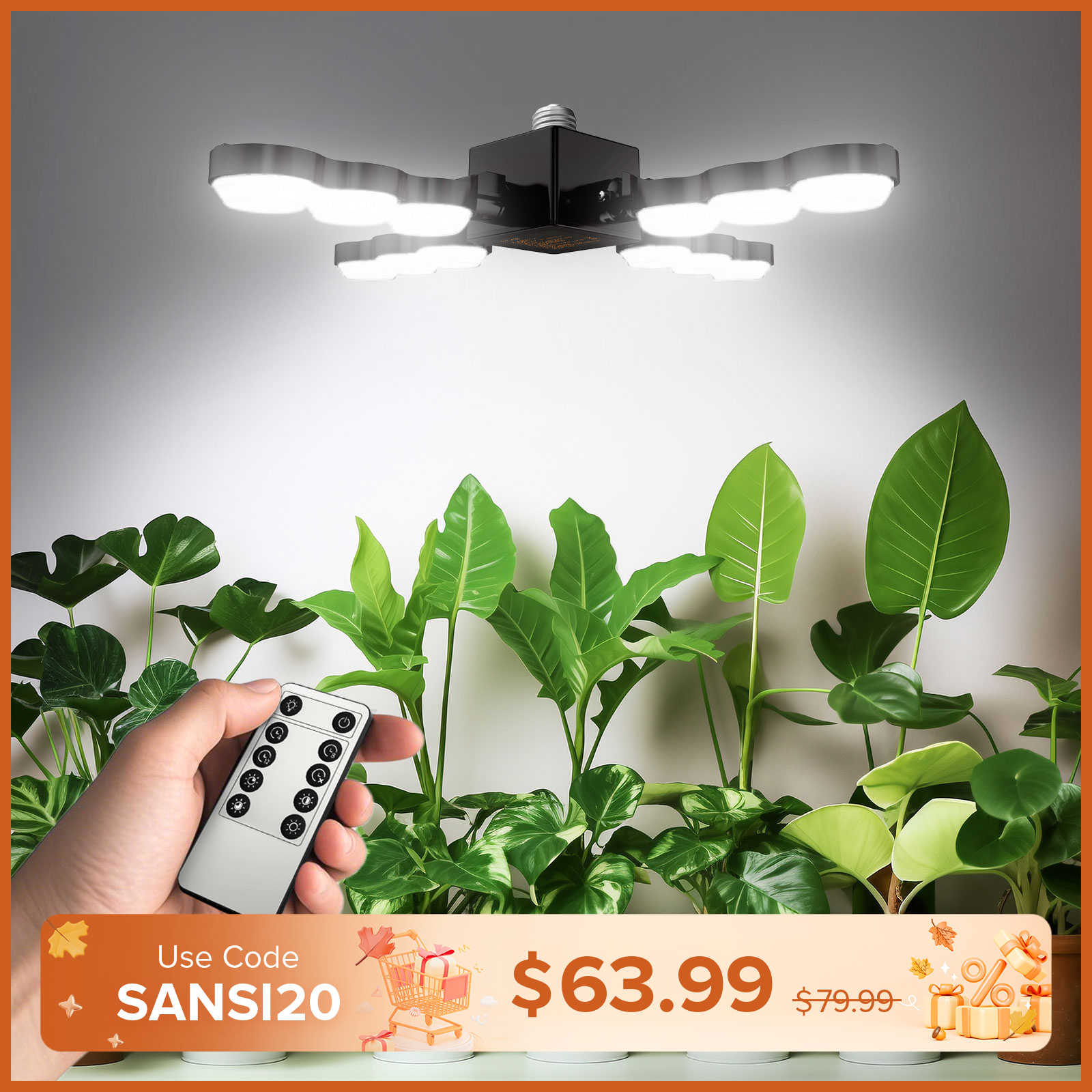 SANSI 80W Folding Wings LED Grow Light with Remote Control
