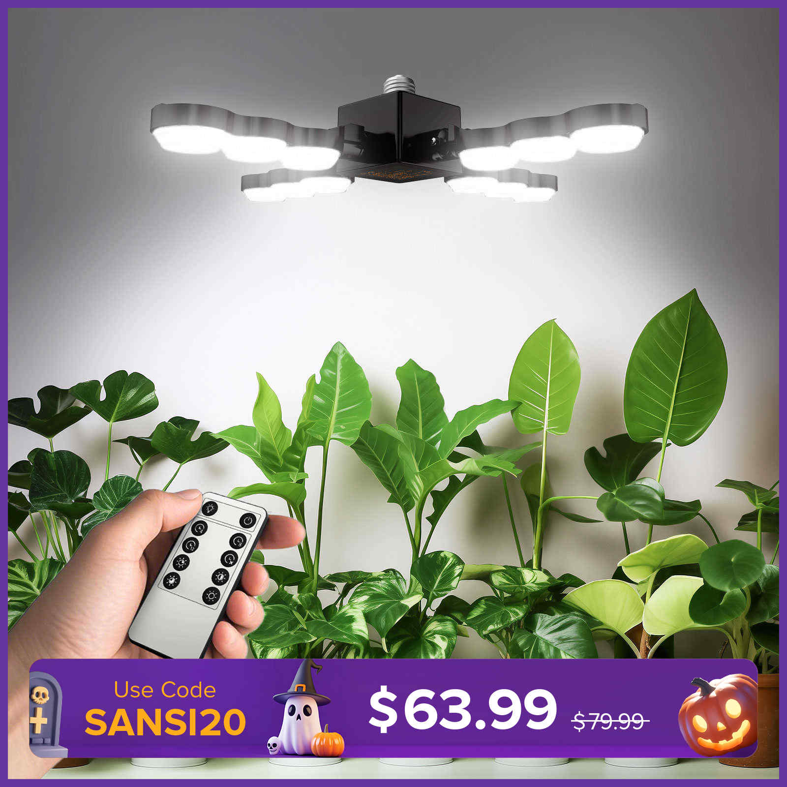 SANSI 80W Folding Wings LED Grow Light with Remote Control