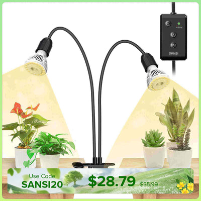 20W Adjustable 2-Head Clip-on LED Grow Light With Timer
