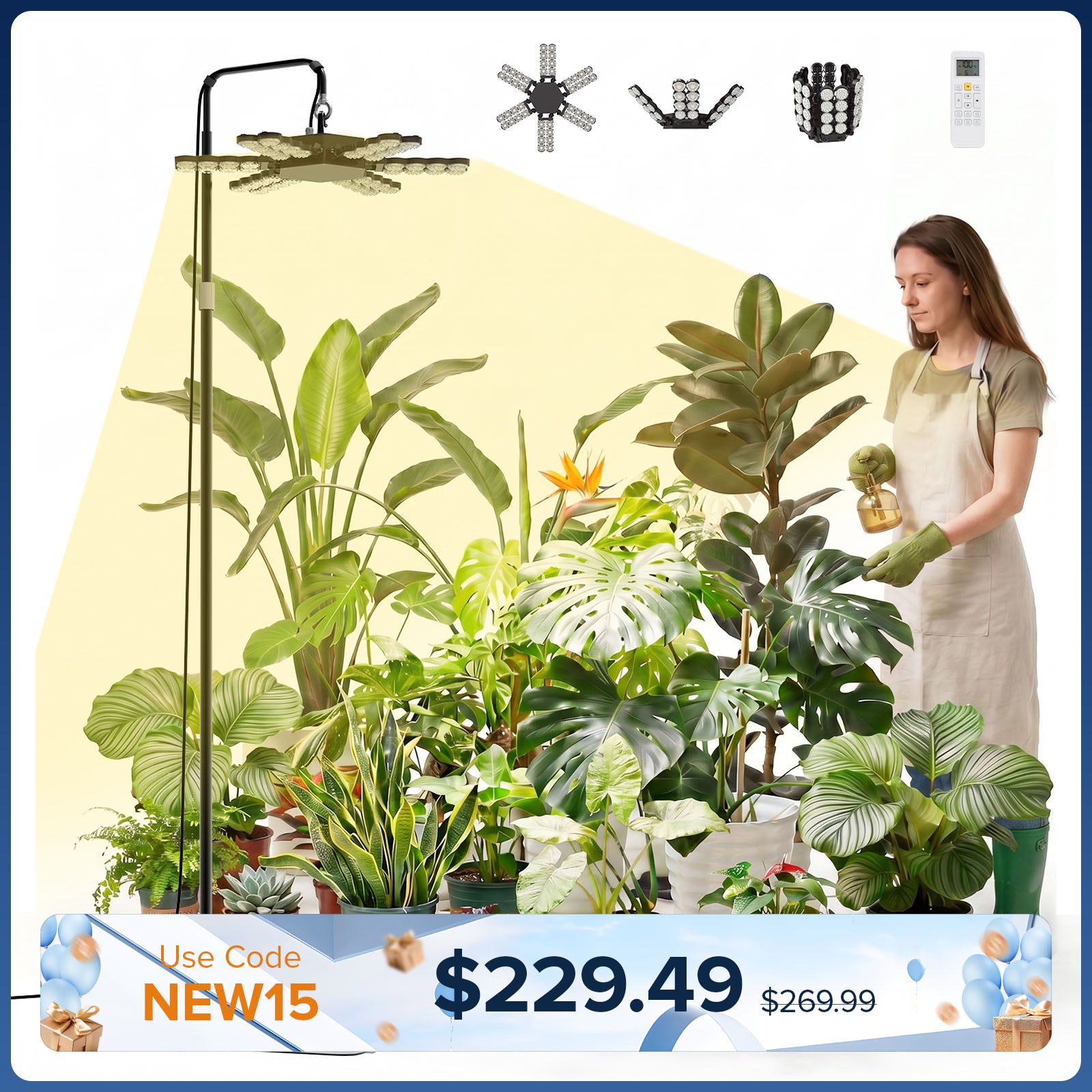 SANSI 240W Folding Wings LED Standing Grow Light with Remote Control (US ONLY)