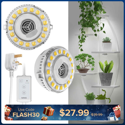 SANSI 10W LED Puck Grow Light With Timer & Dimmer