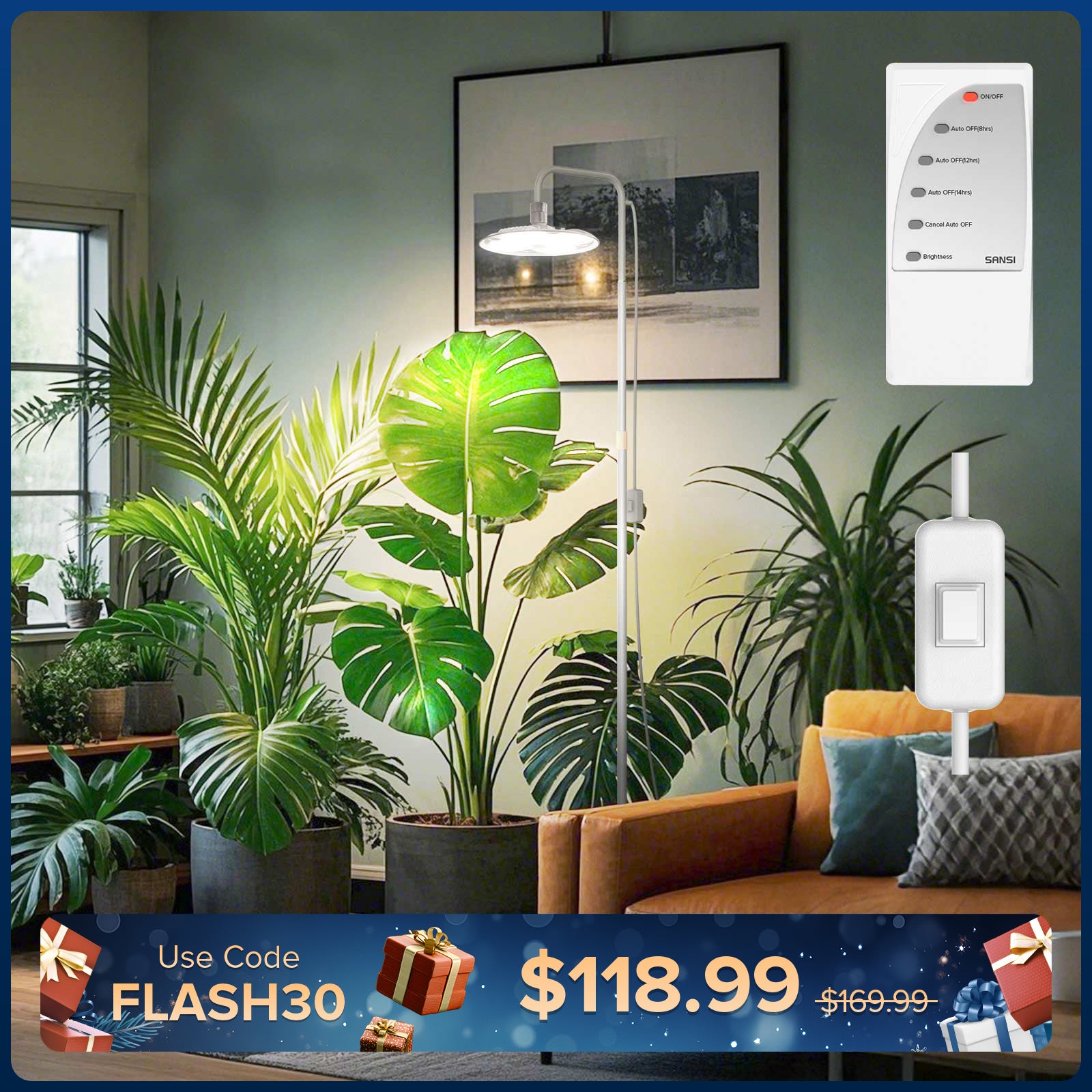 SANSI 100W Tall Standing Grow Light With Remote Control (US/CA ONLY)