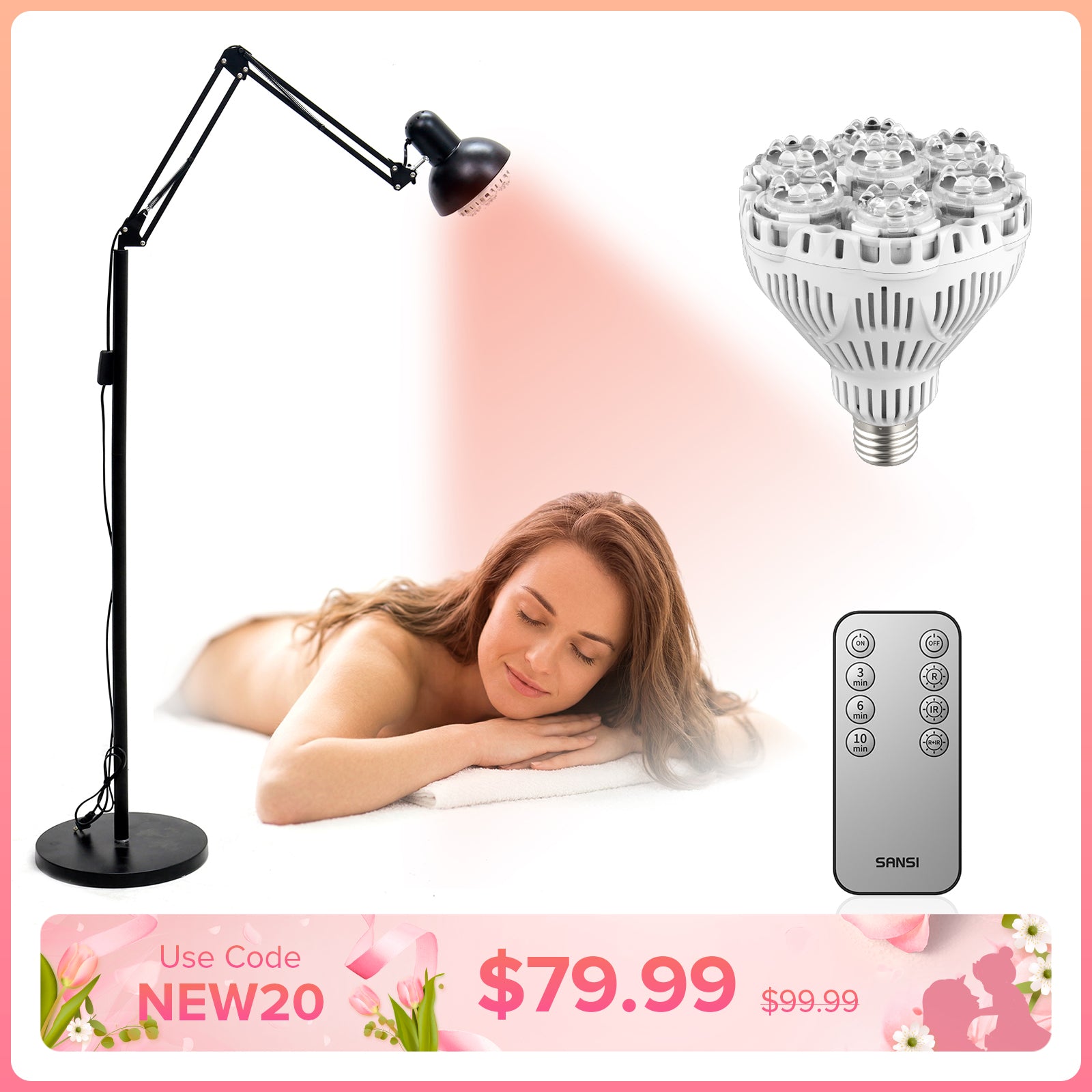 SANSI 32W Red Light Therapy for Body Face with Adjustable Stand(US/CA ONLY)