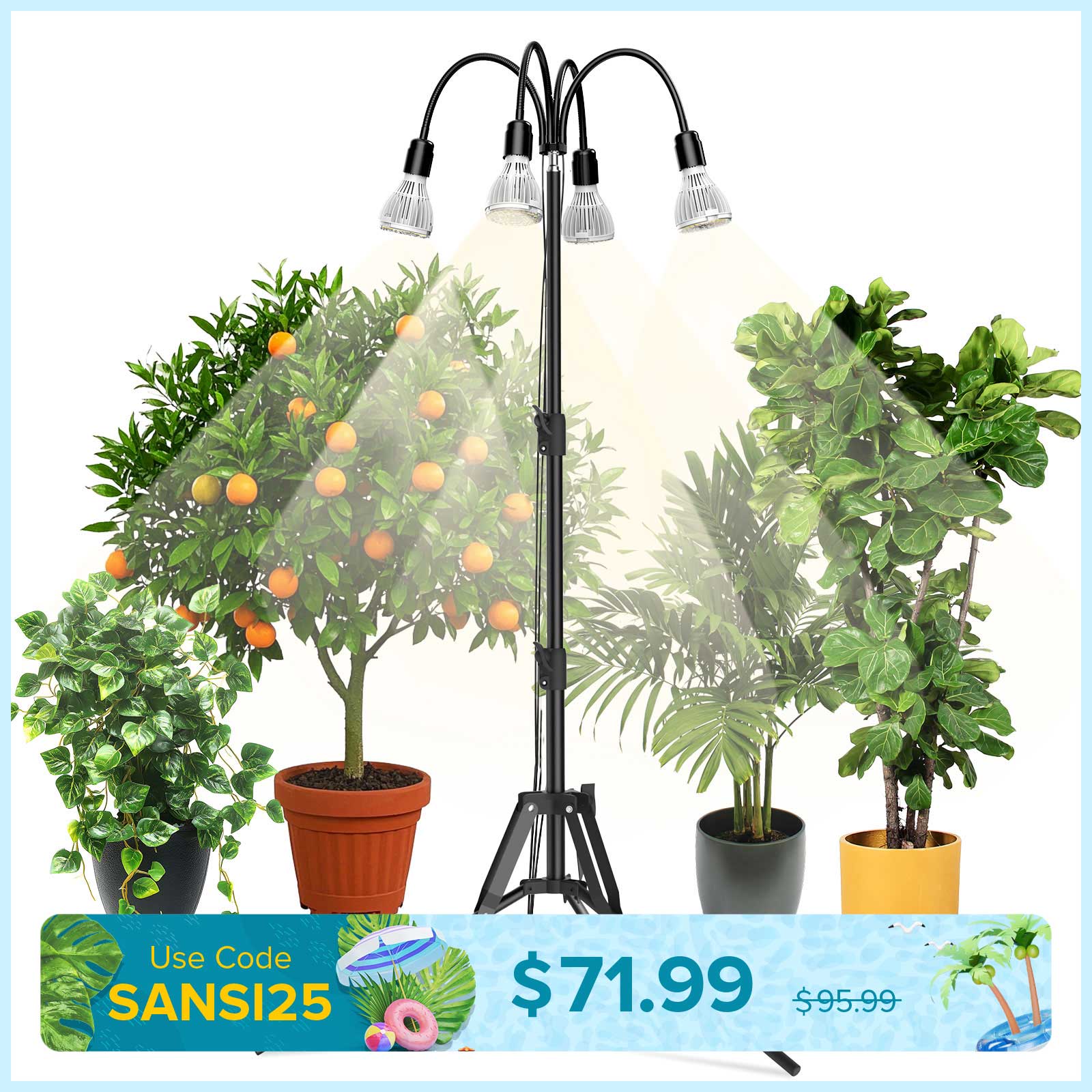SANSI Upgraded 120W Multi-head Grow Light with Adjustable Tripod Stand
