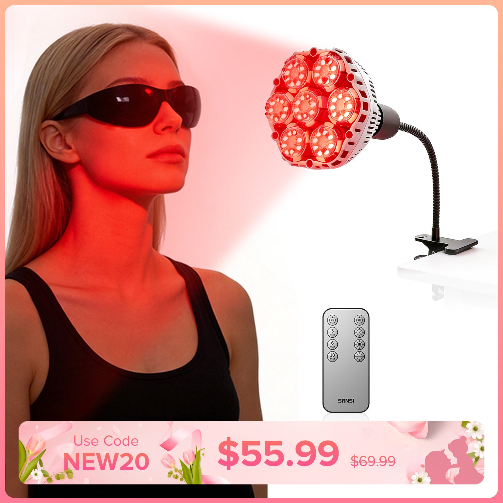 SANSI 32W Red Light Therapy for Body Face with Clip(US/CA ONLY)