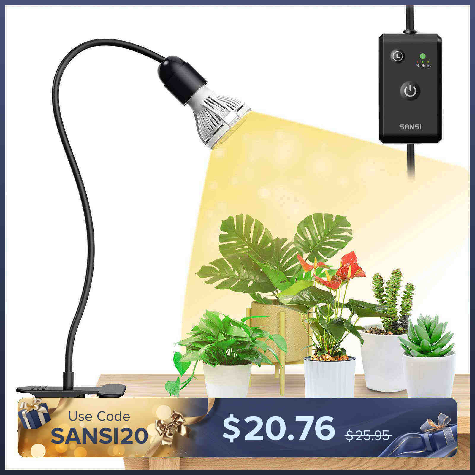 10W Adjustable 1-Head Clip-on LED Grow Light with Timer/ No Timer (US/CA ONLY)