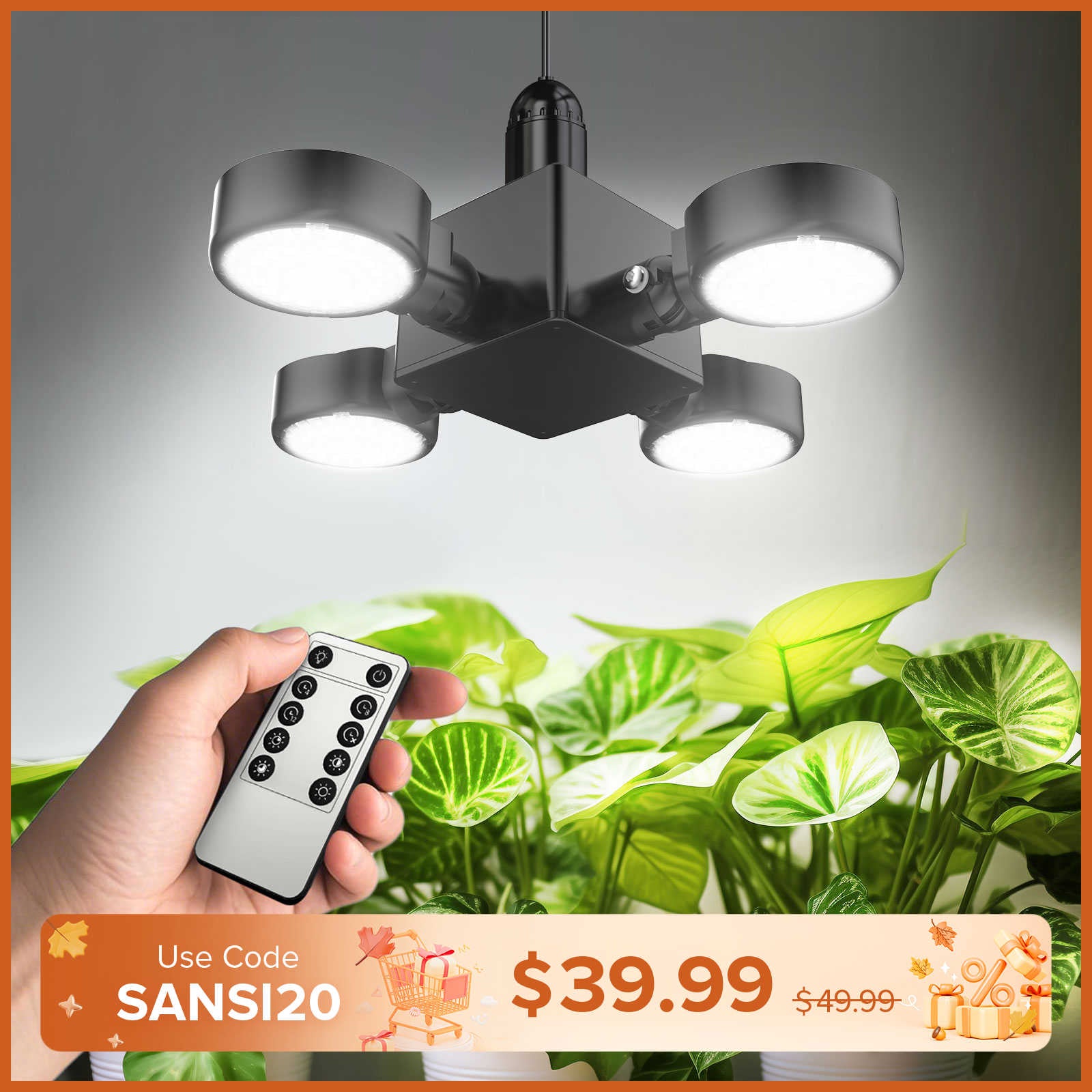 SANSI 40W Folding Wings LED Grow Light with Remote Control