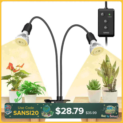 20W Adjustable 2-Head Clip-on LED Grow Light With Timer