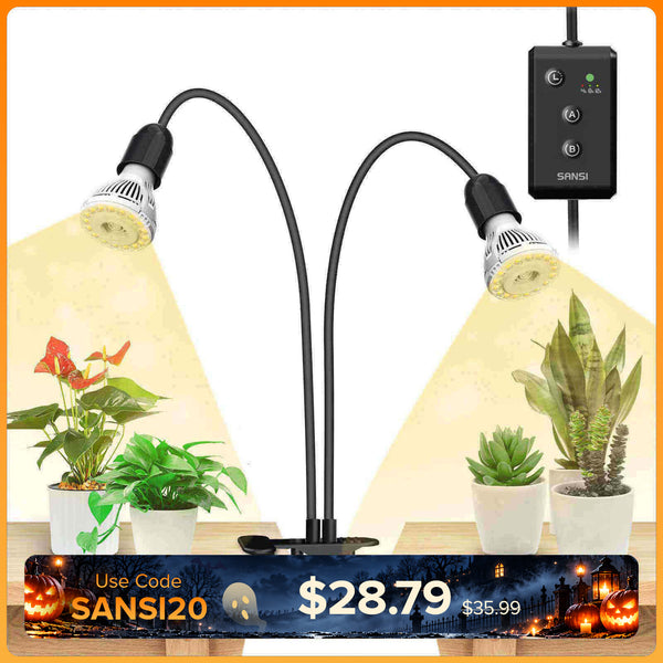 SANSI 20W Adjustable 2-Head Clip-on LED Grow Light With Timer/No