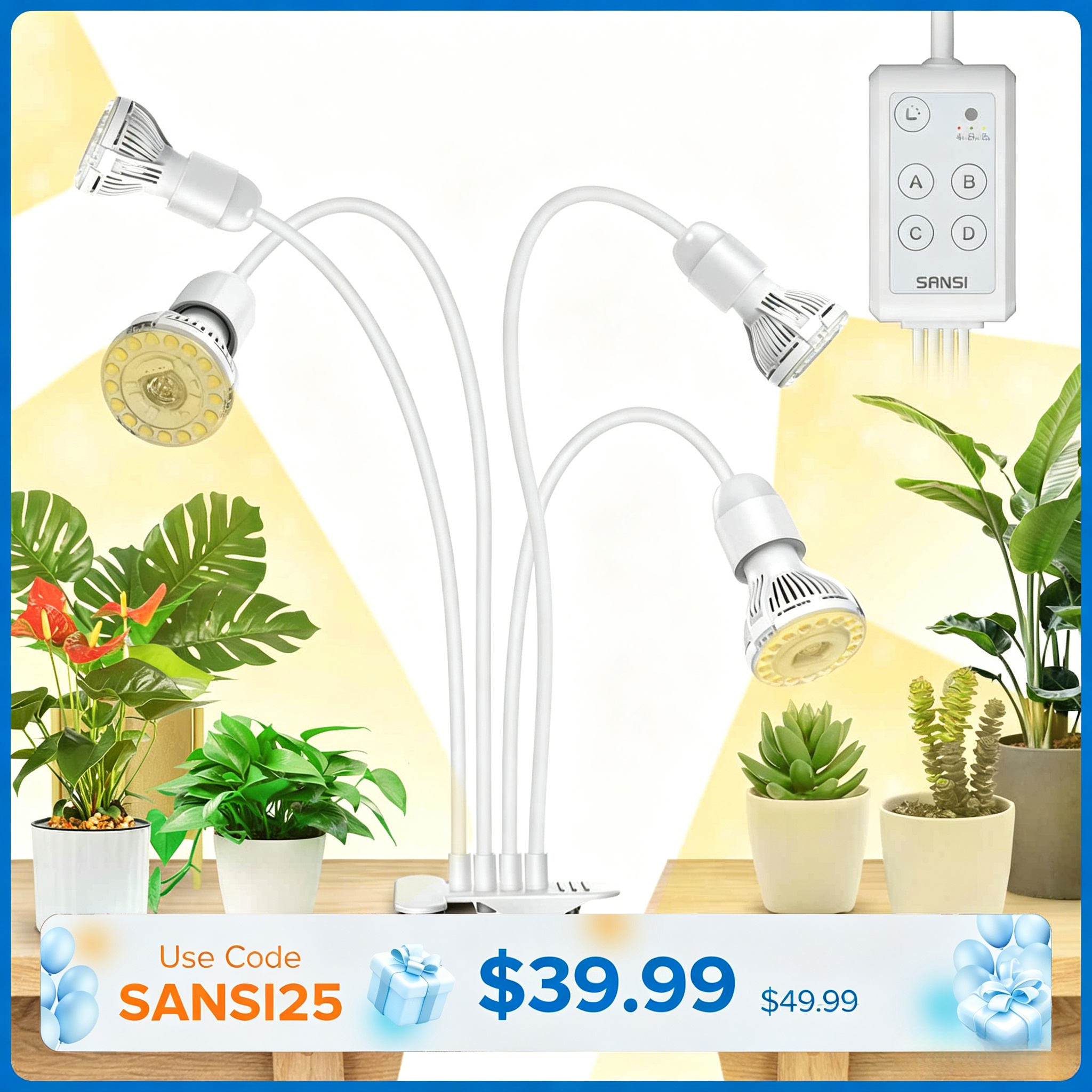 40W Adjustable 4-Head Clip-on LED Grow Light (US/CA ONLY)