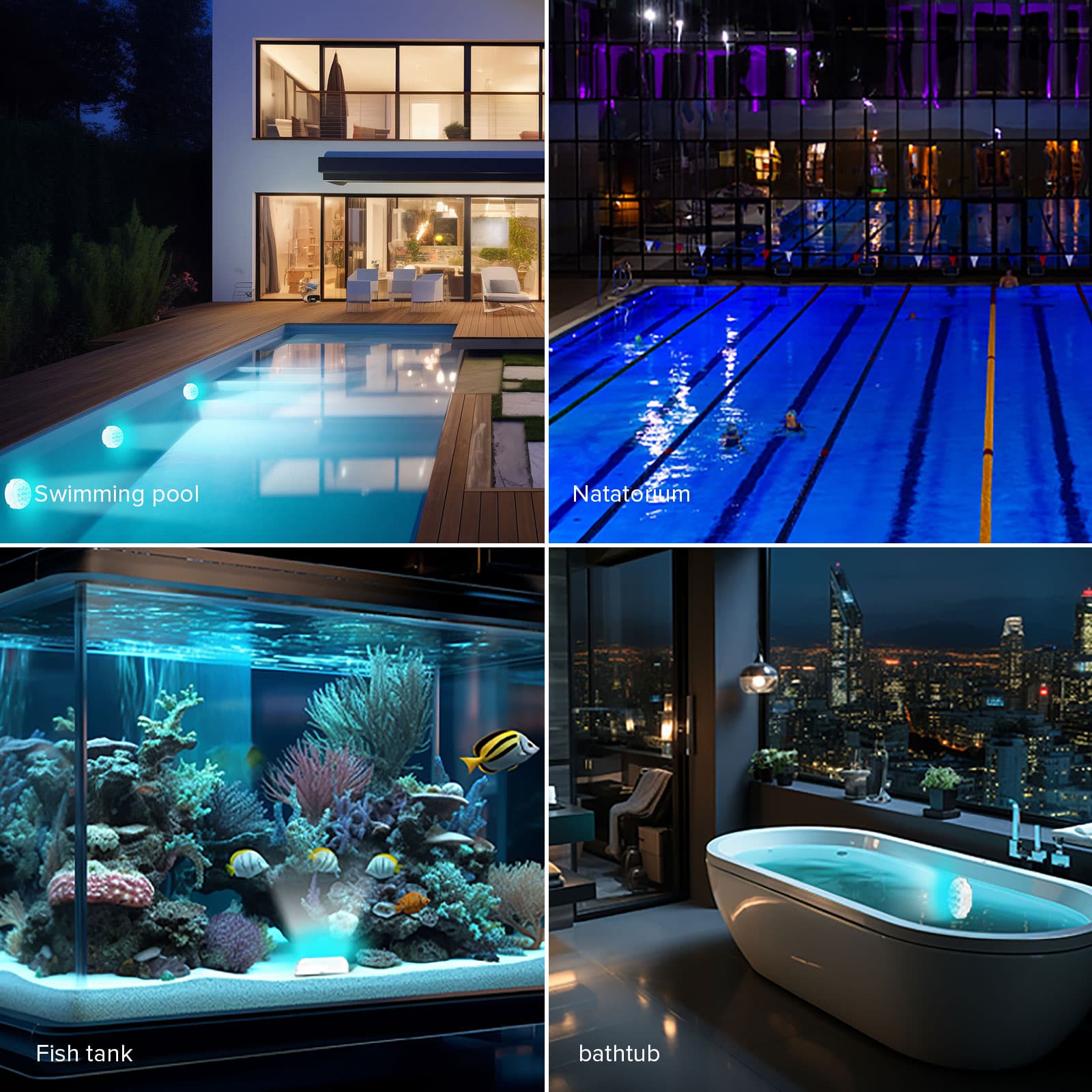Kabellos aufladbares LED-Poollicht mit Fernbedienung (NUR USA)