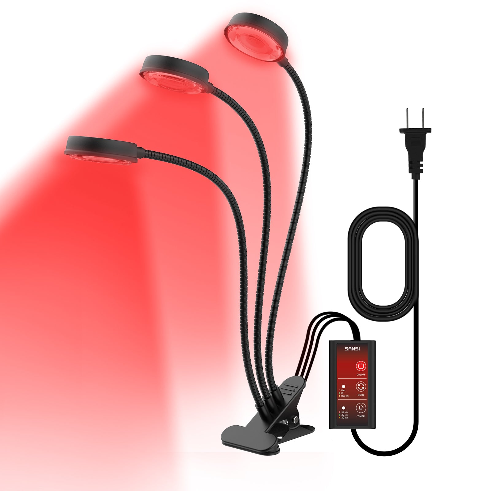 SANSI 40W Adjustable 3-Head Clip-on Red Therapy Light for Body Face