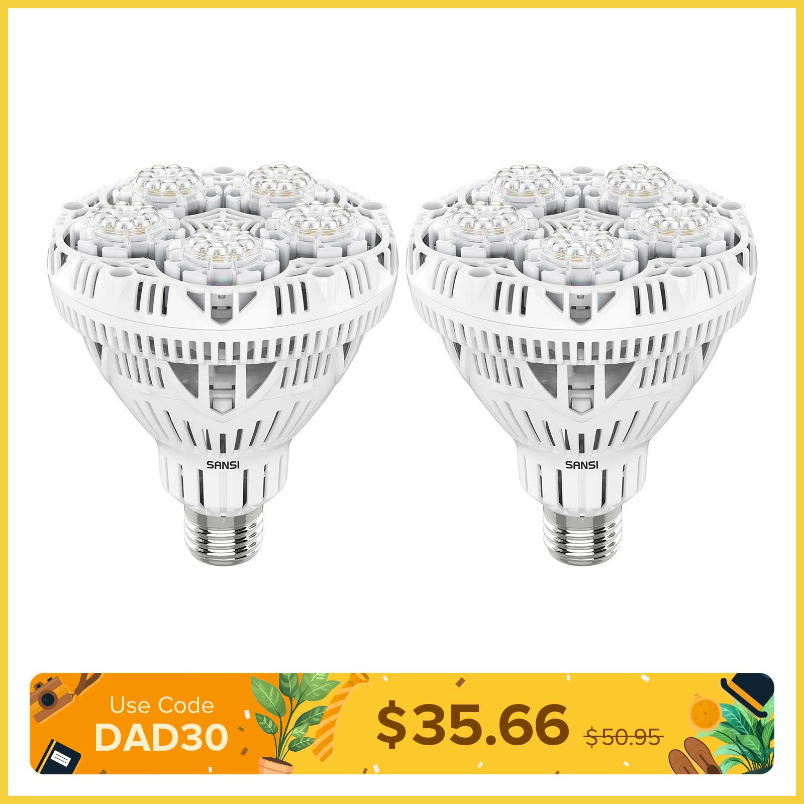 BR30 24W LED Grow Light Bulb (2-Pack Bundle)