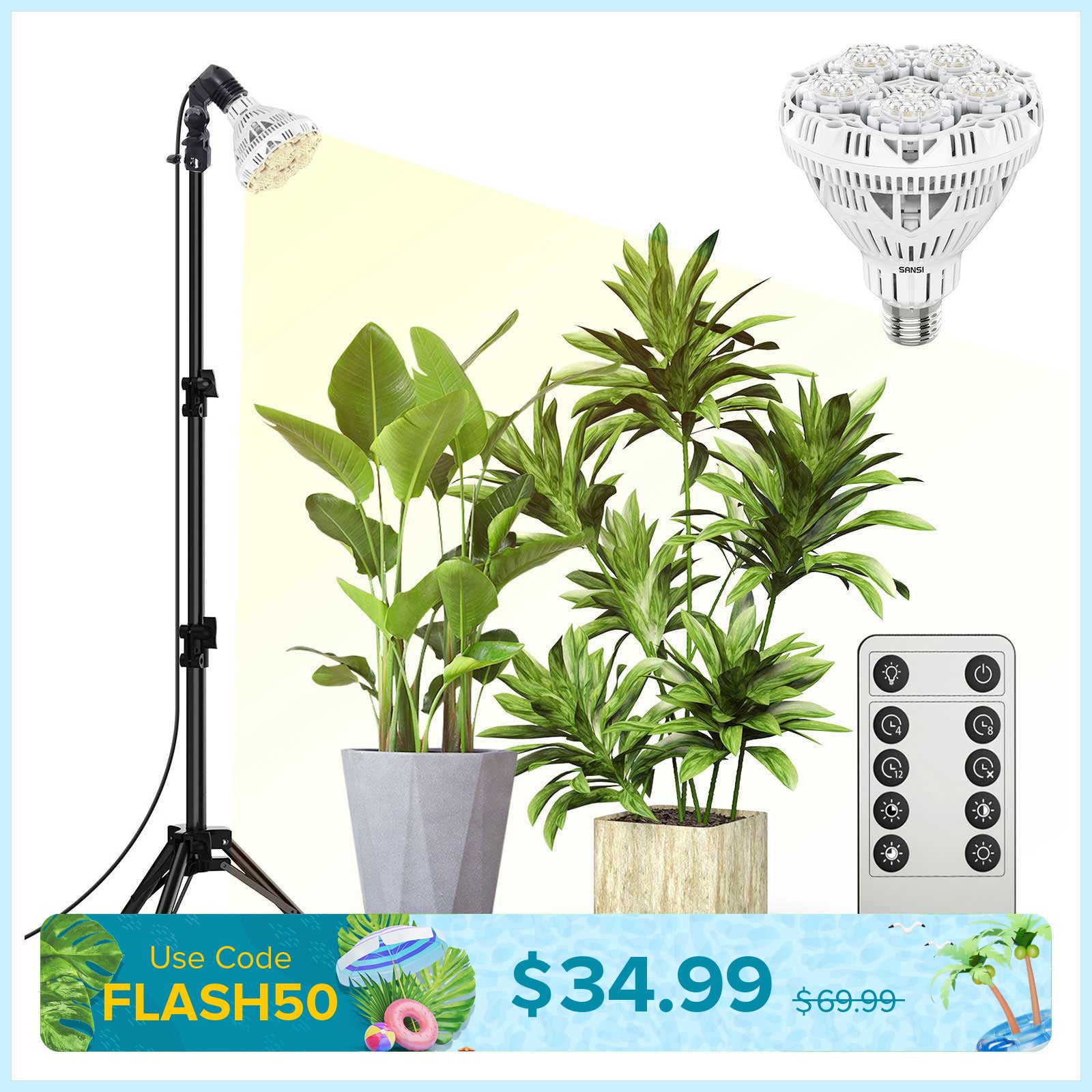 BR30 30W Adjustable Tripod Stand Grow Light with Remote Control (US/CA ONLY)