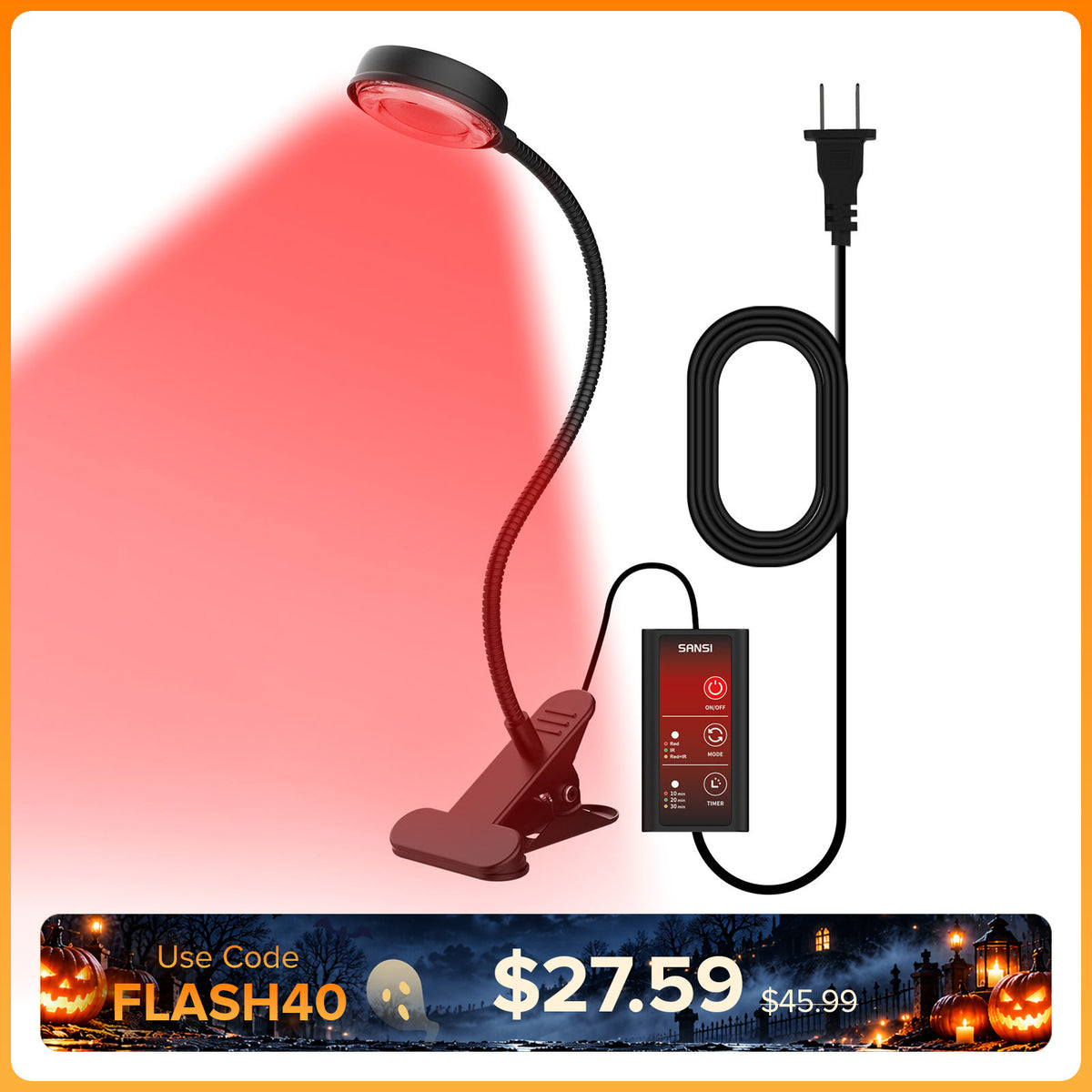 SANSI 12W Adjustable 1-Head Clip-on Red Therapy Light for Body Face (US ONLY)