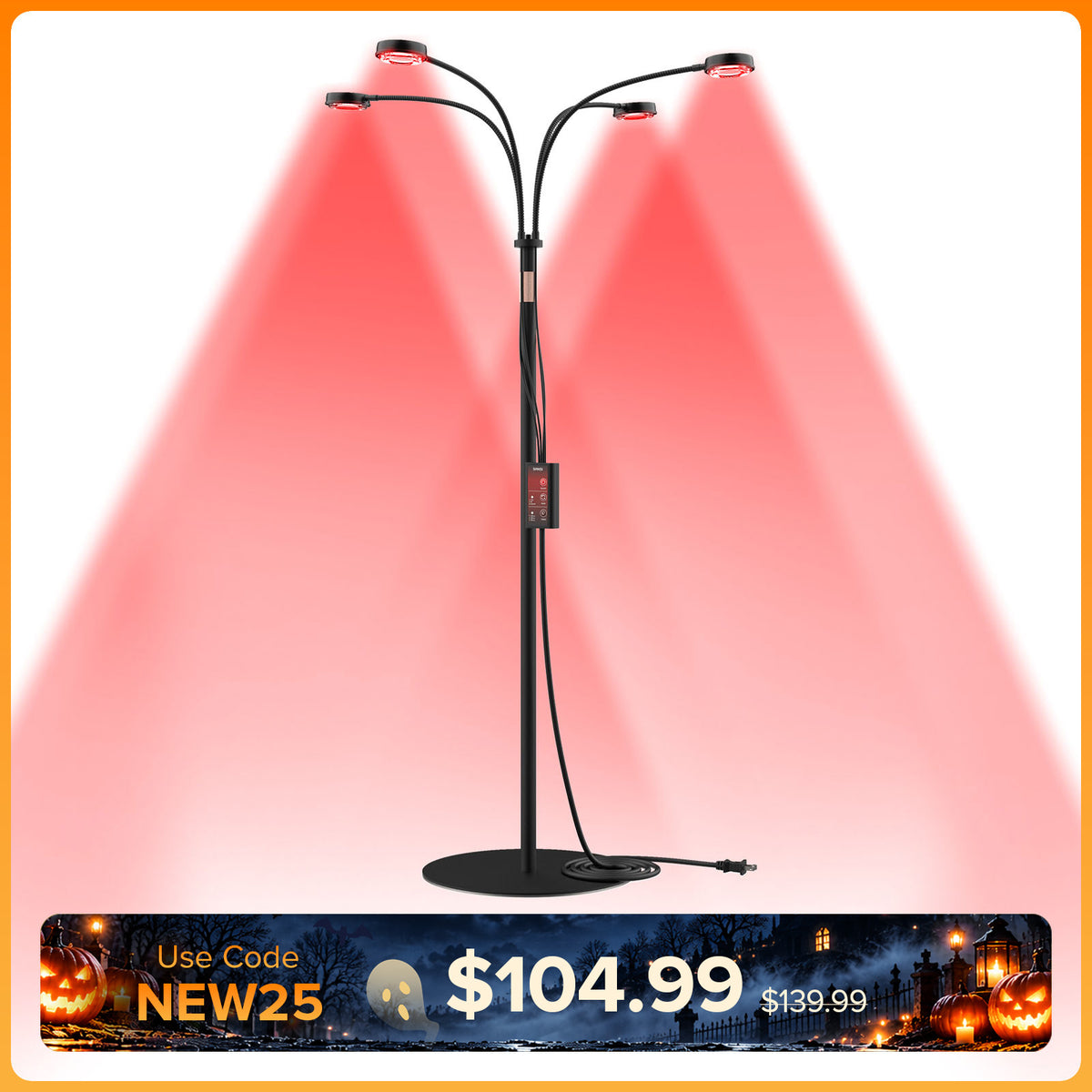 SANSI 50W 4-Head Red Therapy Light for Body Face with Adjustable Stand (US ONLY)