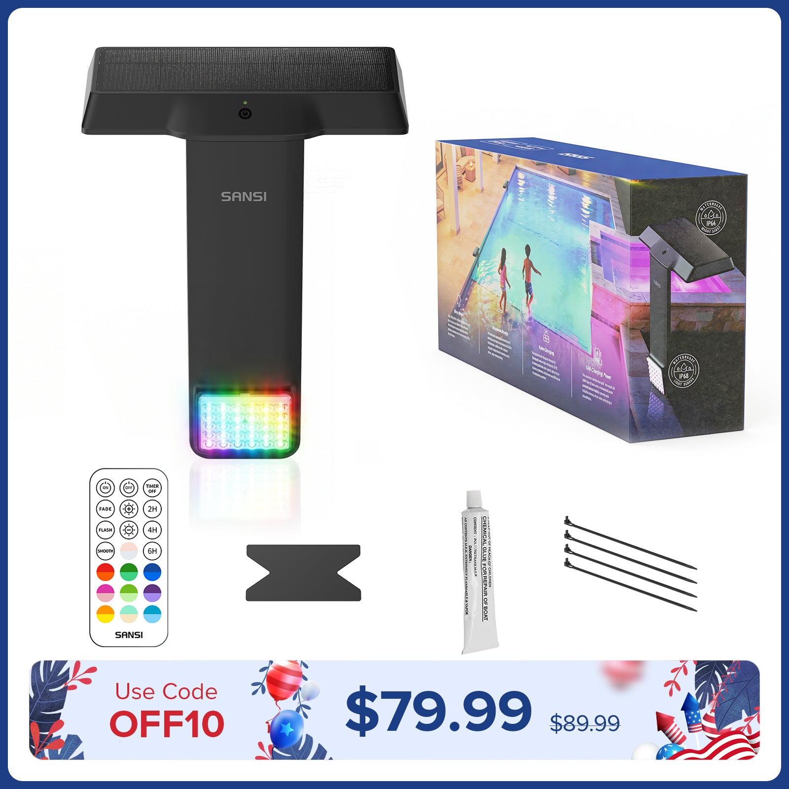 SANSI Solar RGB LED Pool Light with Remote Control