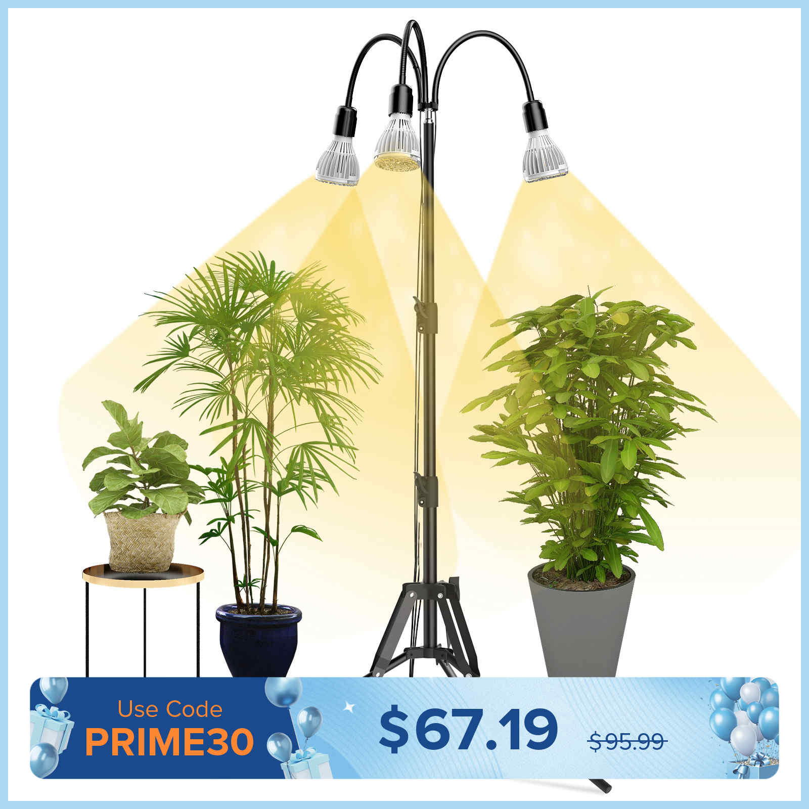 SANSI Upgraded 96W Multi-head Grow Light with Adjustable Tripod Stand (US/CA ONLY)